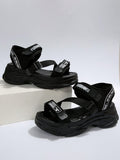Women Hook-and-loop Fastener Letter Graphic Sports Sandals, Sporty Outdoor Fabric Sports Sandals