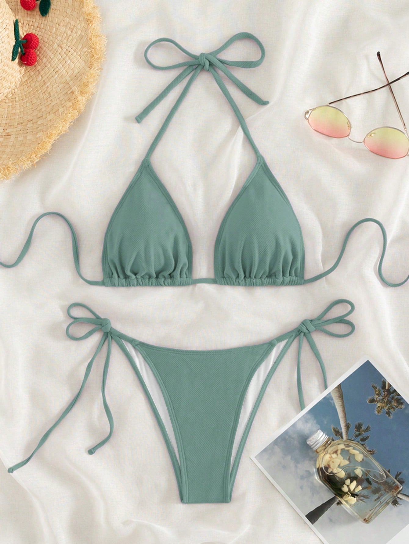 Swim Summer Beach Halter Triangle Tie Side Bikini Set