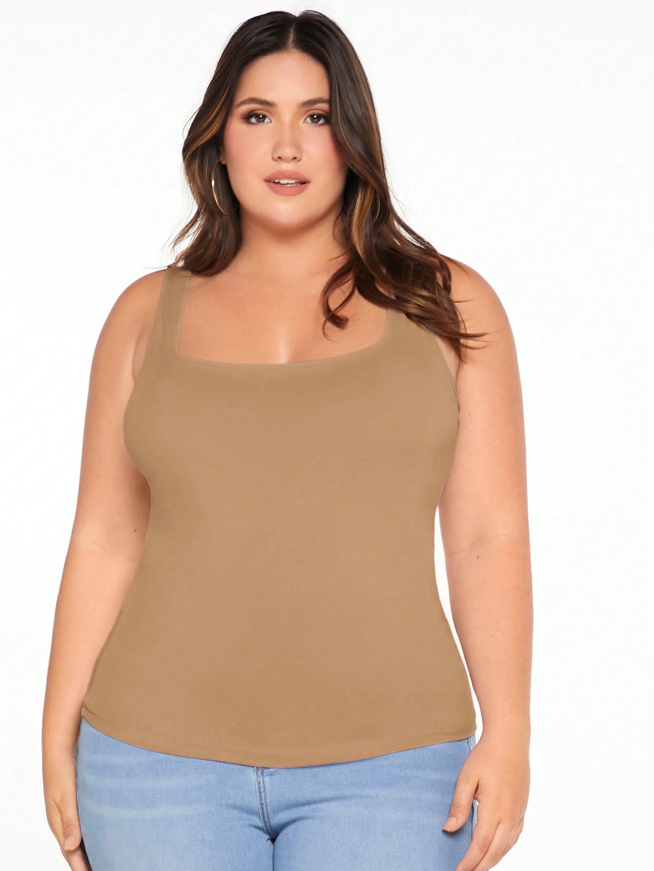 Plus Scoop Neck Solid Tank Top