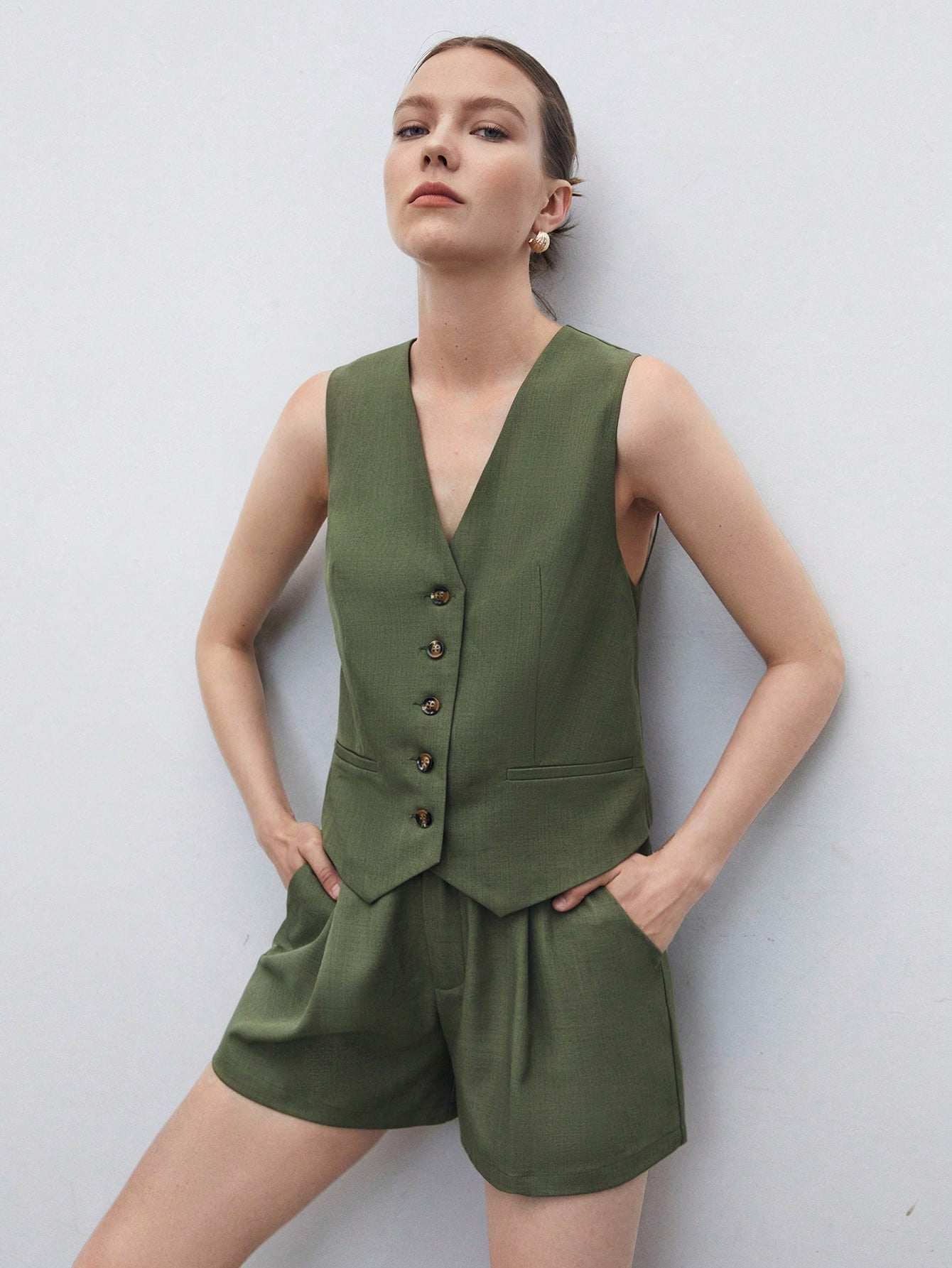 Button Front Vest Blazer & Shorts Workwear