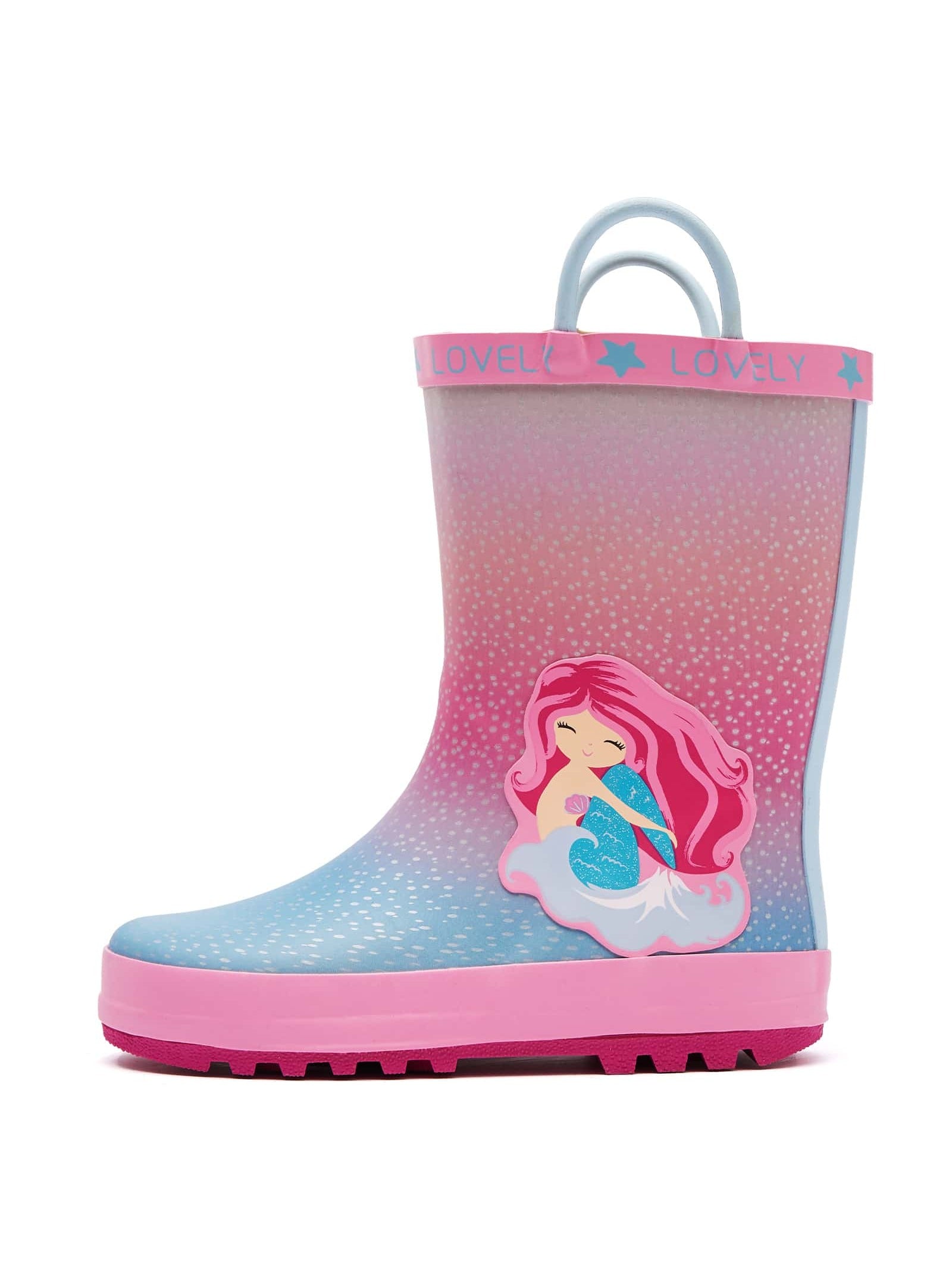 Kids Rain Boots For Girls And Boys Toddler Waterproof Rubber Cute Printed With Easy-On Handles