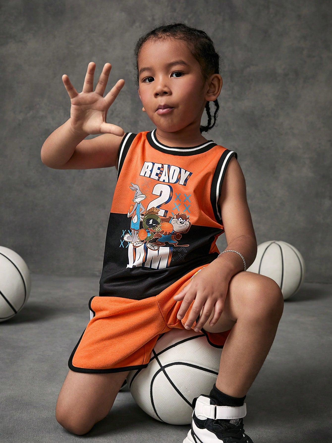 SPACE JAM: A NEW LEGACY X Young Boy 1pc Letter & Cartoon Graphic Contrast Binding Mesh Tank Top