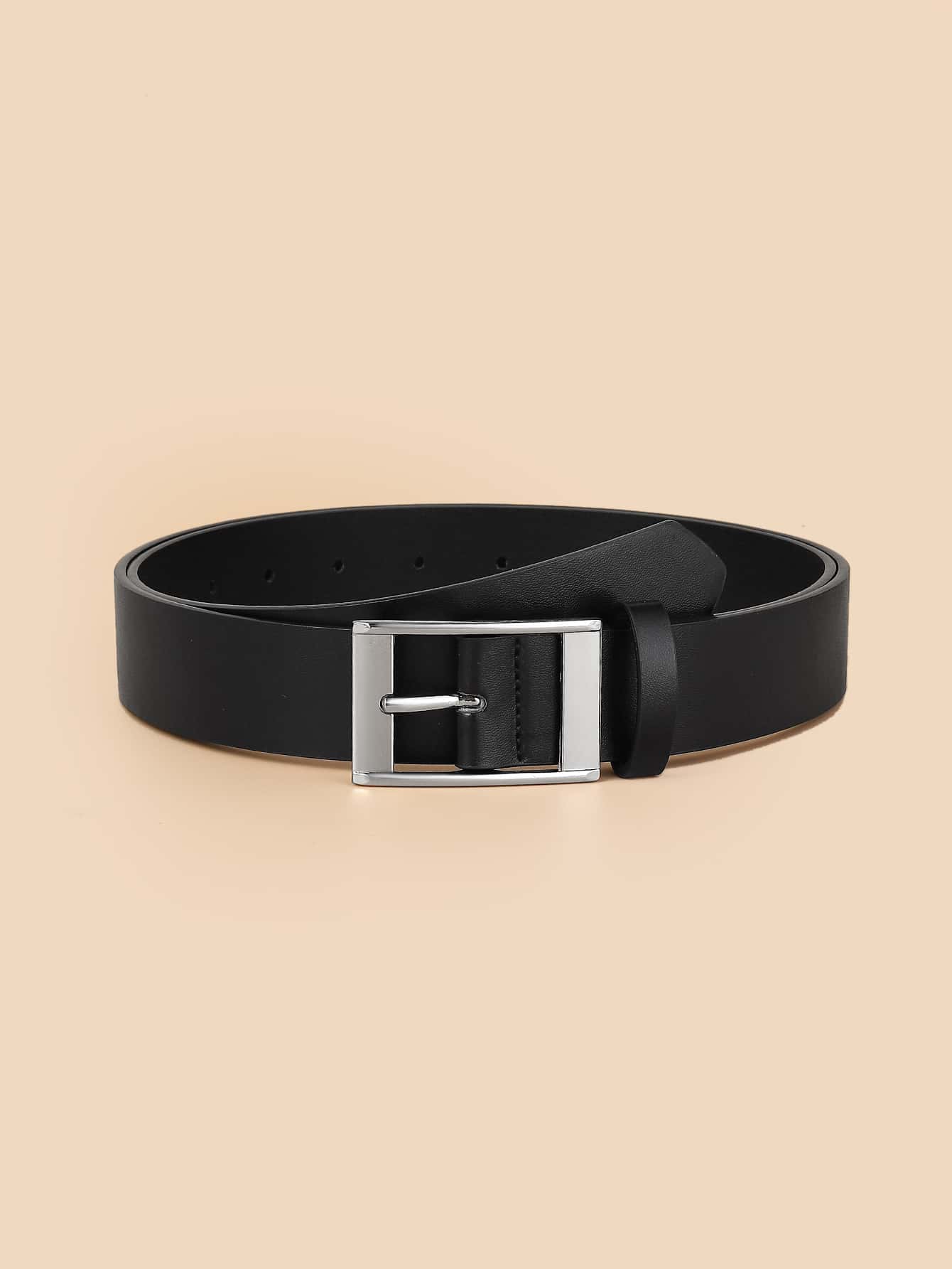 1pc Kids Solid PU Leather Square Buckle Belt For Daily Life