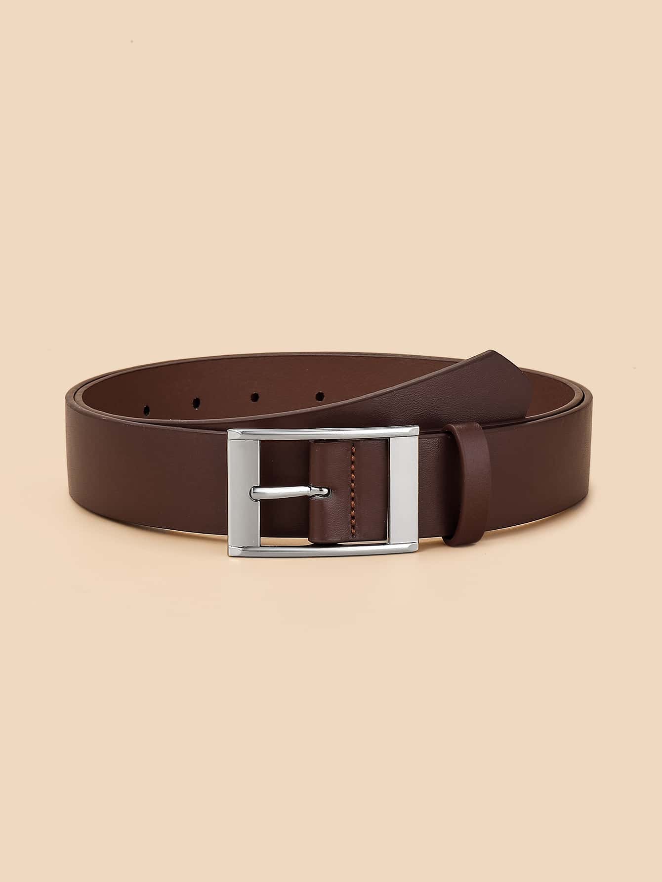 1pc Kids Solid PU Leather Square Buckle Belt For Daily Life