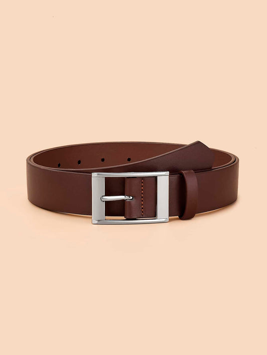 1pc Kids Solid PU Leather Square Buckle Belt For Daily Life