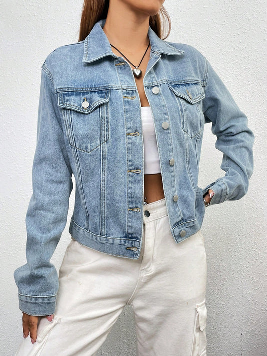 Flap Pocket Button Front Denim Jacket