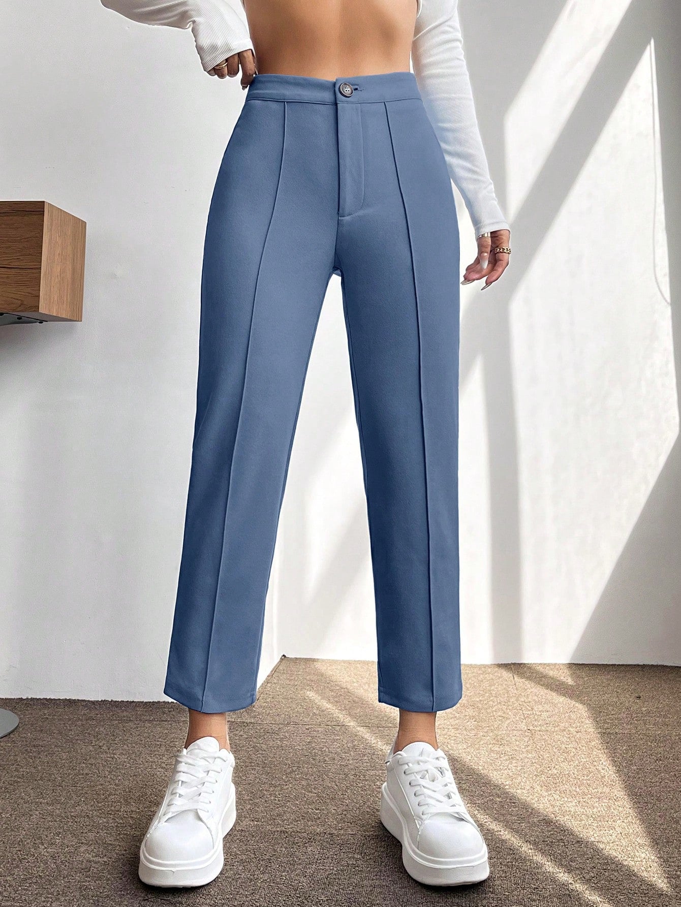 High Waist Press Crease Tapered Black Summer Pants