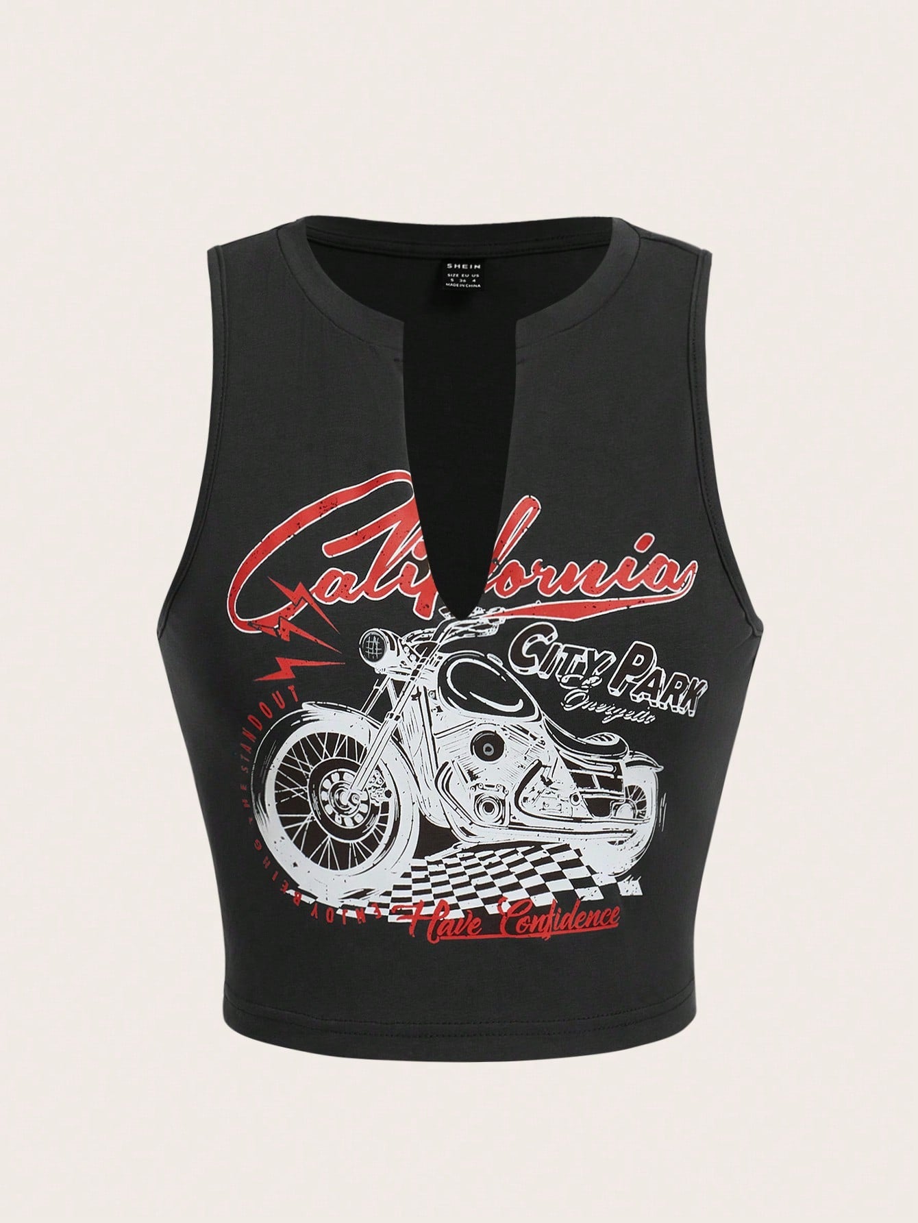 Coolane Motorcycle Style Tank Top For Summer With Letter Print And Notched Collar California CITY PARK ENJOY BEING THE STAND OUT Have Confidence