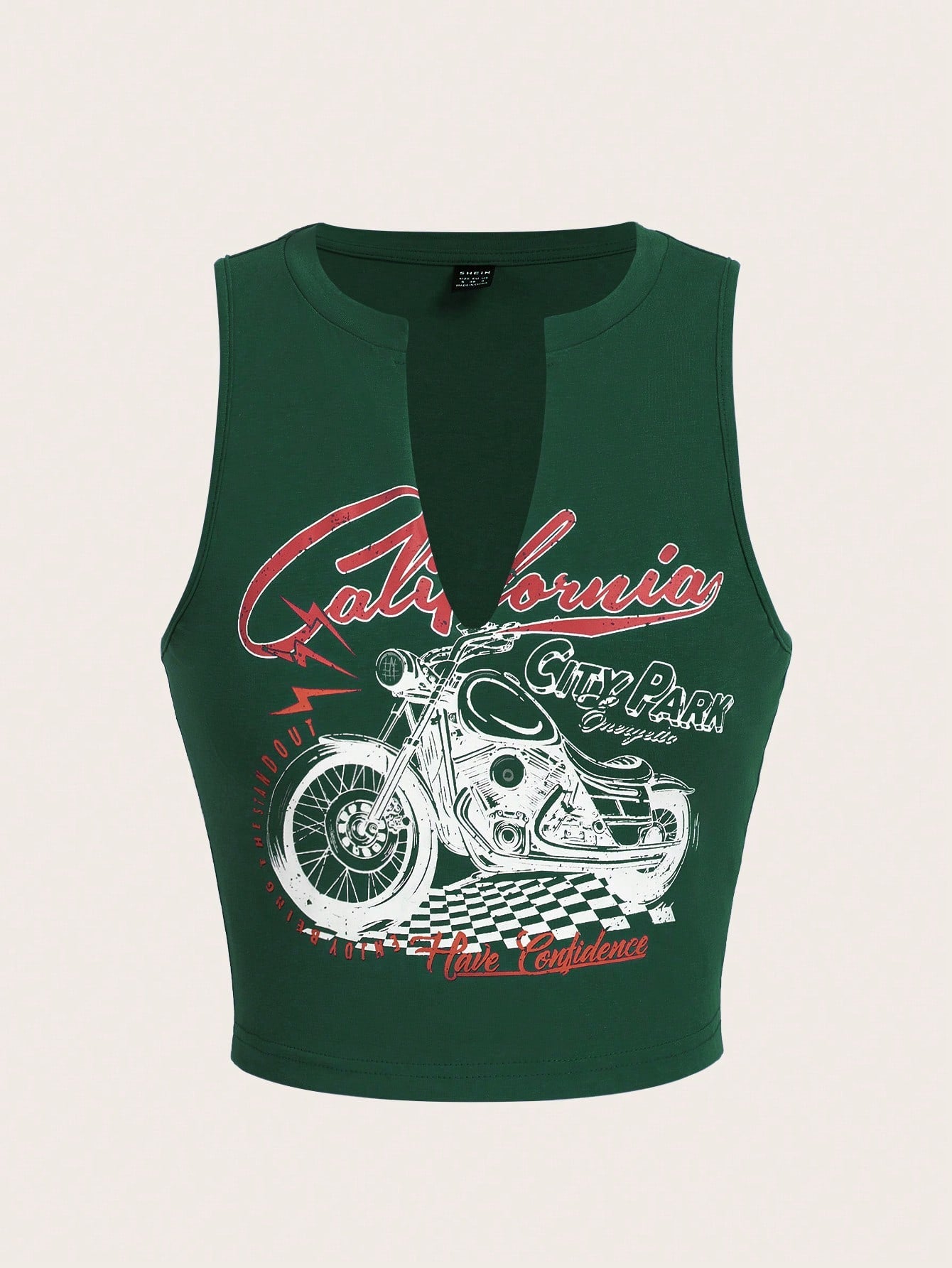 Coolane Motorcycle Style Tank Top For Summer With Letter Print And Notched Collar California CITY PARK ENJOY BEING THE STAND OUT Have Confidence