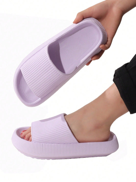 Women's Fashionable Solid Light Purple Simple Slippers With Single Strap