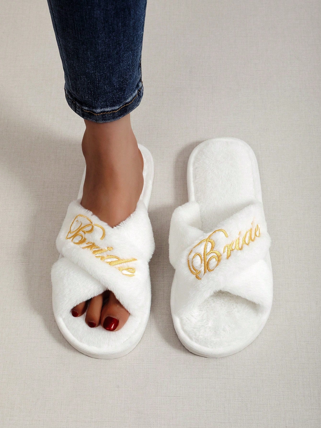 Embroidered Plush Women's Indoor Slippers, Non-Slip & Silent