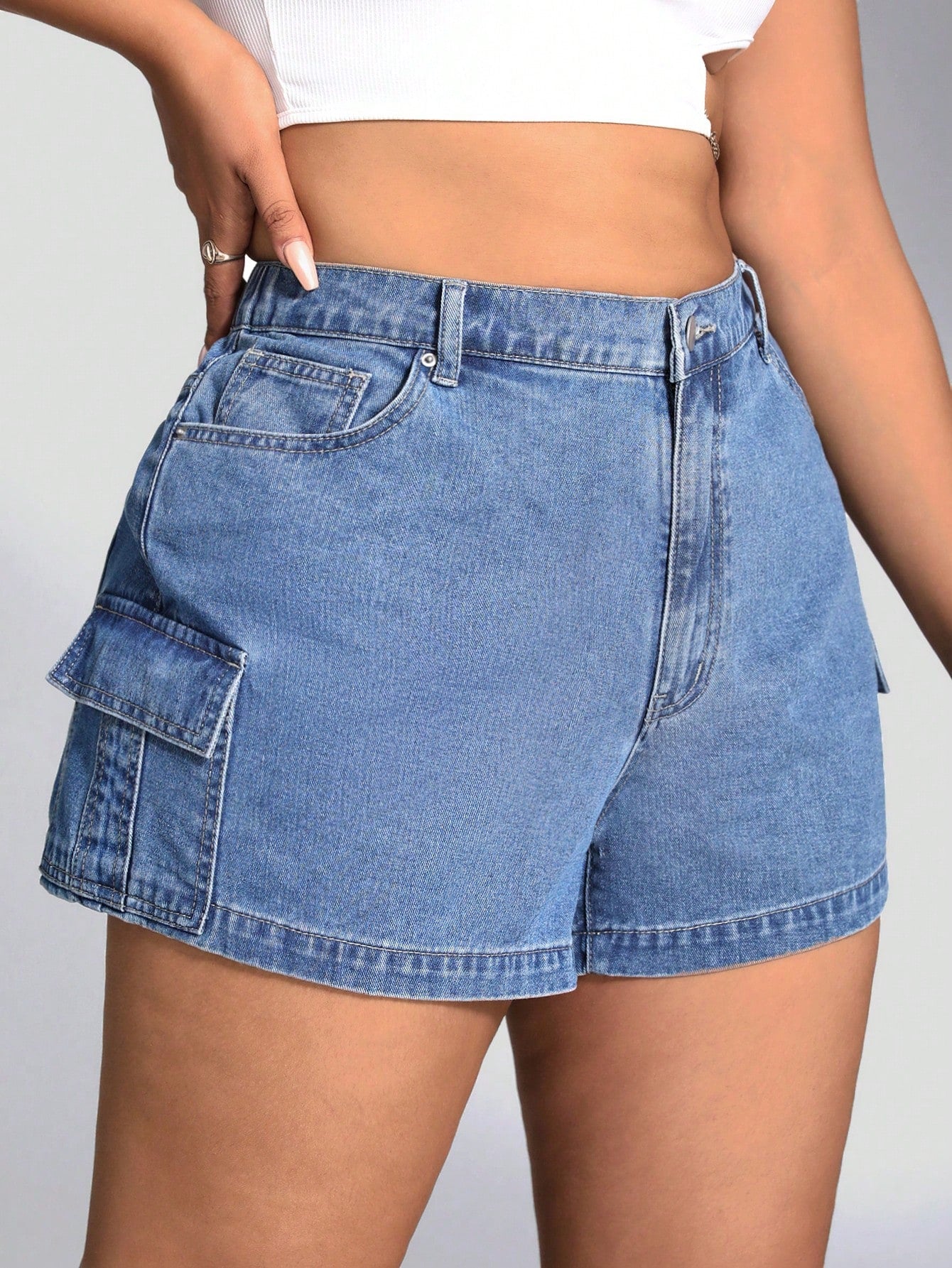 Plus Flap Pocket Side Denim Shorts