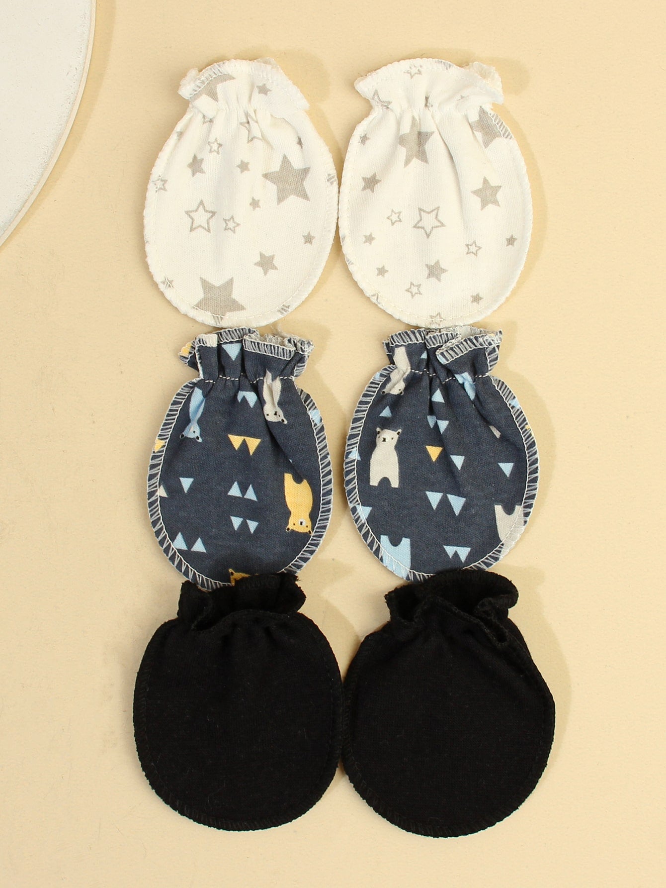 3 Pairs Newborn Baby Tiger Penguin Alphabet Pattern Anti-Scratch Gloves Protective Mittens For Daily Use