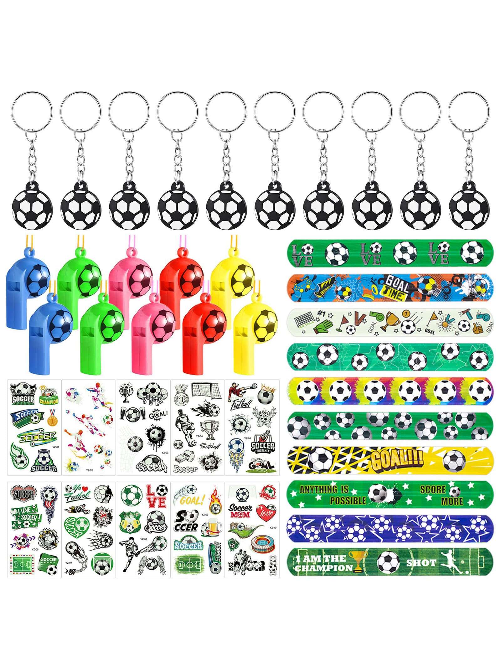 40 Pcs Football Supplies For Kids Party Bag Fillers, Keychains, Whistles, Luminous Temporary Tattoos, Slap Bracelets, Soccer Party Favours Birthday Gift School Classroom Rewards For Boys Girls