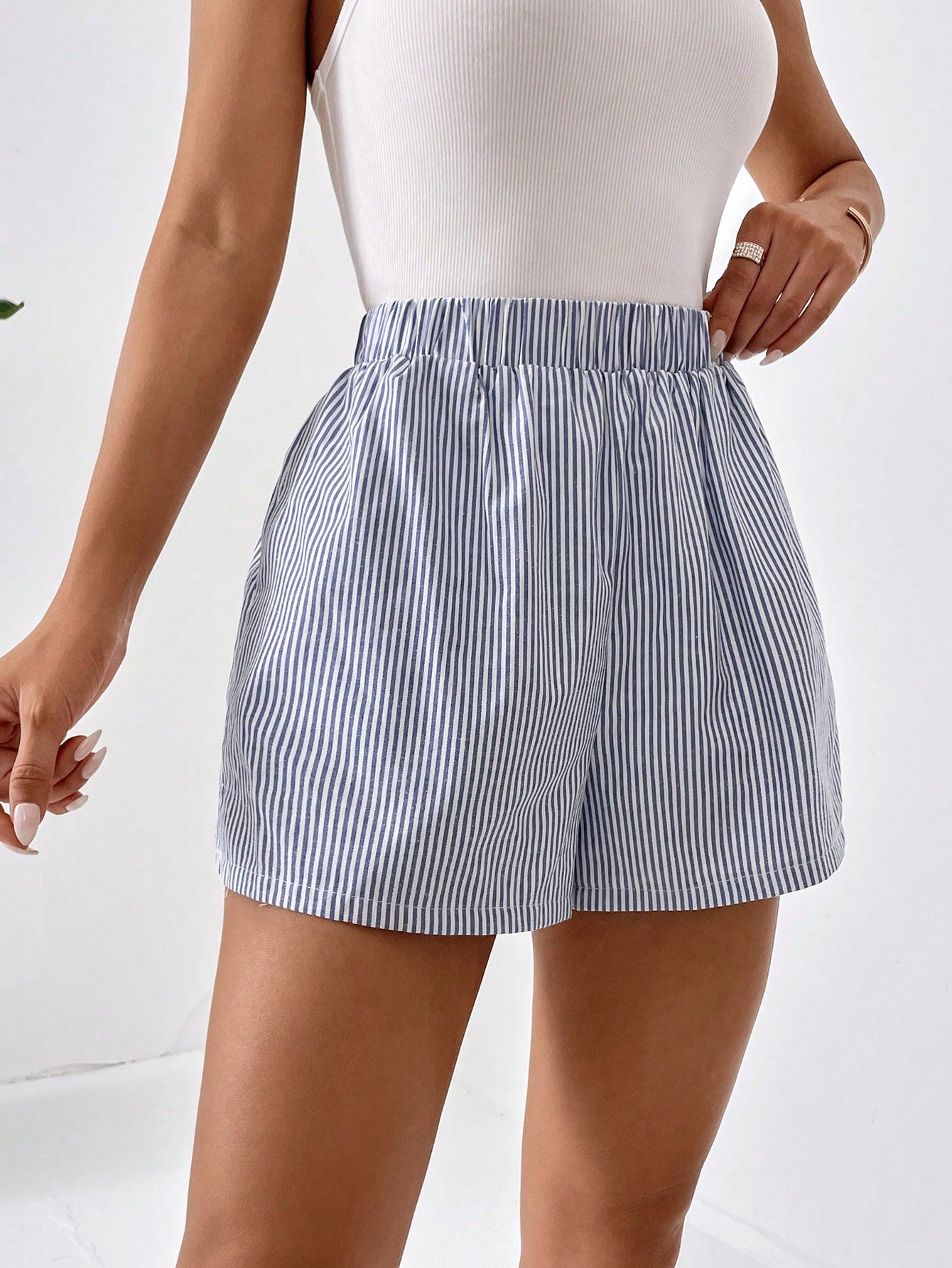 Striped Print Elastic Waist Shorts