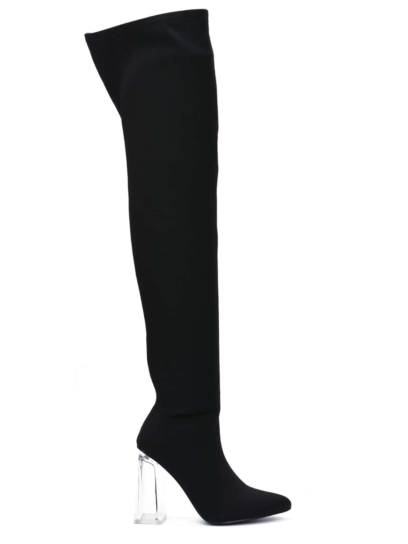 Monico Pointy Toe Thigh High Block Heel Boots