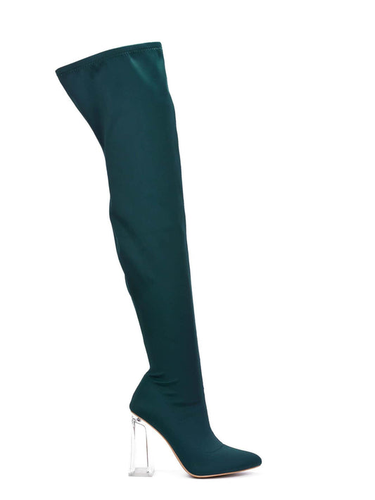 Monico Pointy Toe Thigh High Block Heel Boots