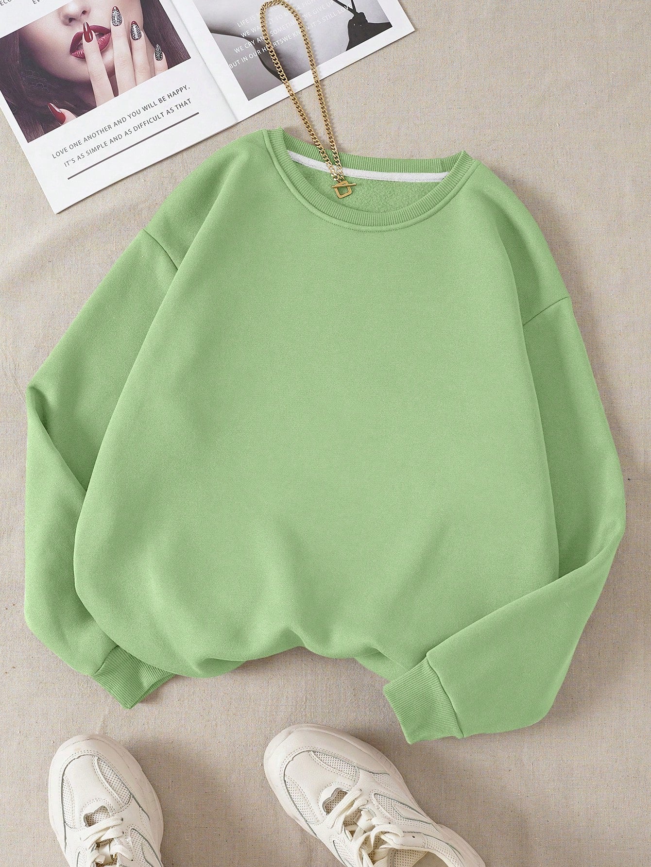 Ladies' Plain Color Round Neck Sweatshirt, Regular Fit