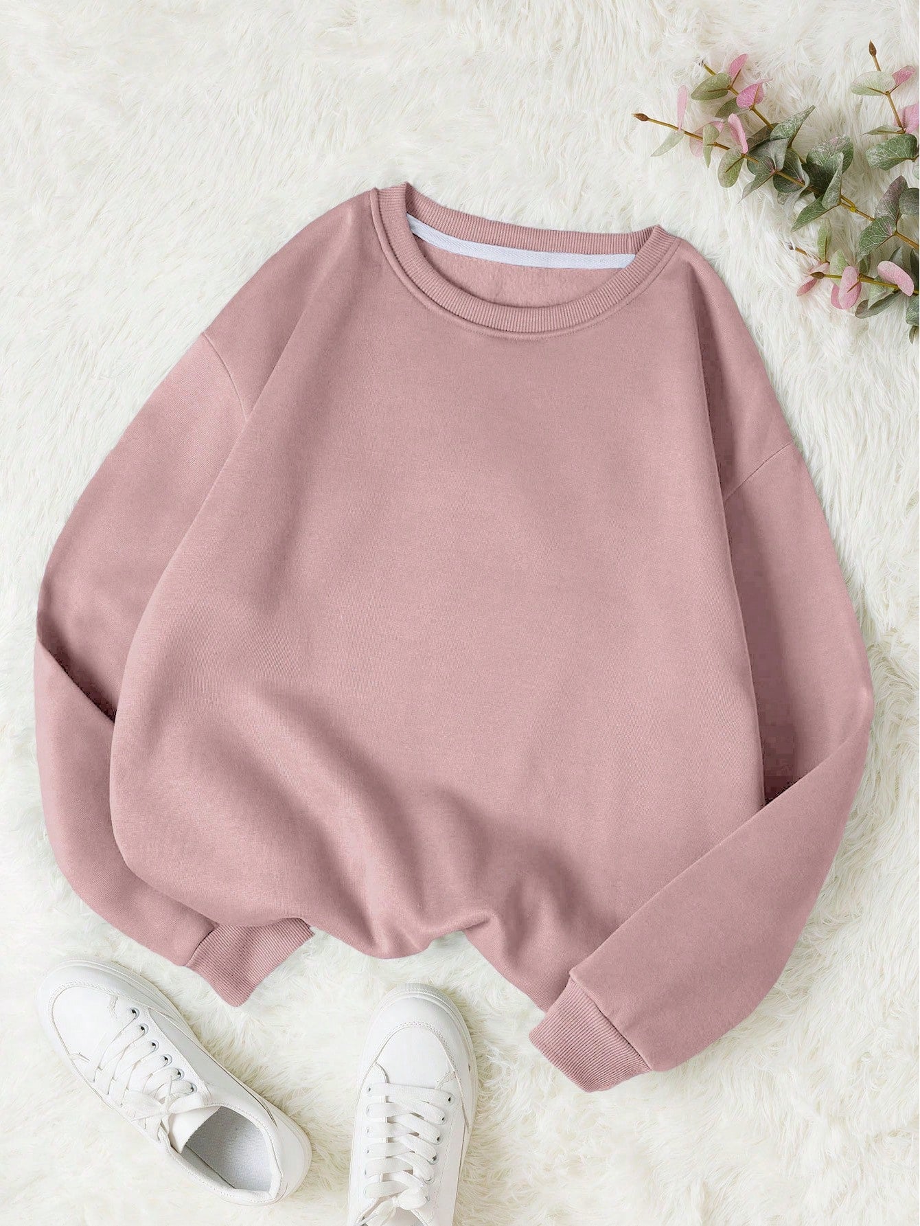 Ladies' Plain Color Round Neck Sweatshirt, Regular Fit