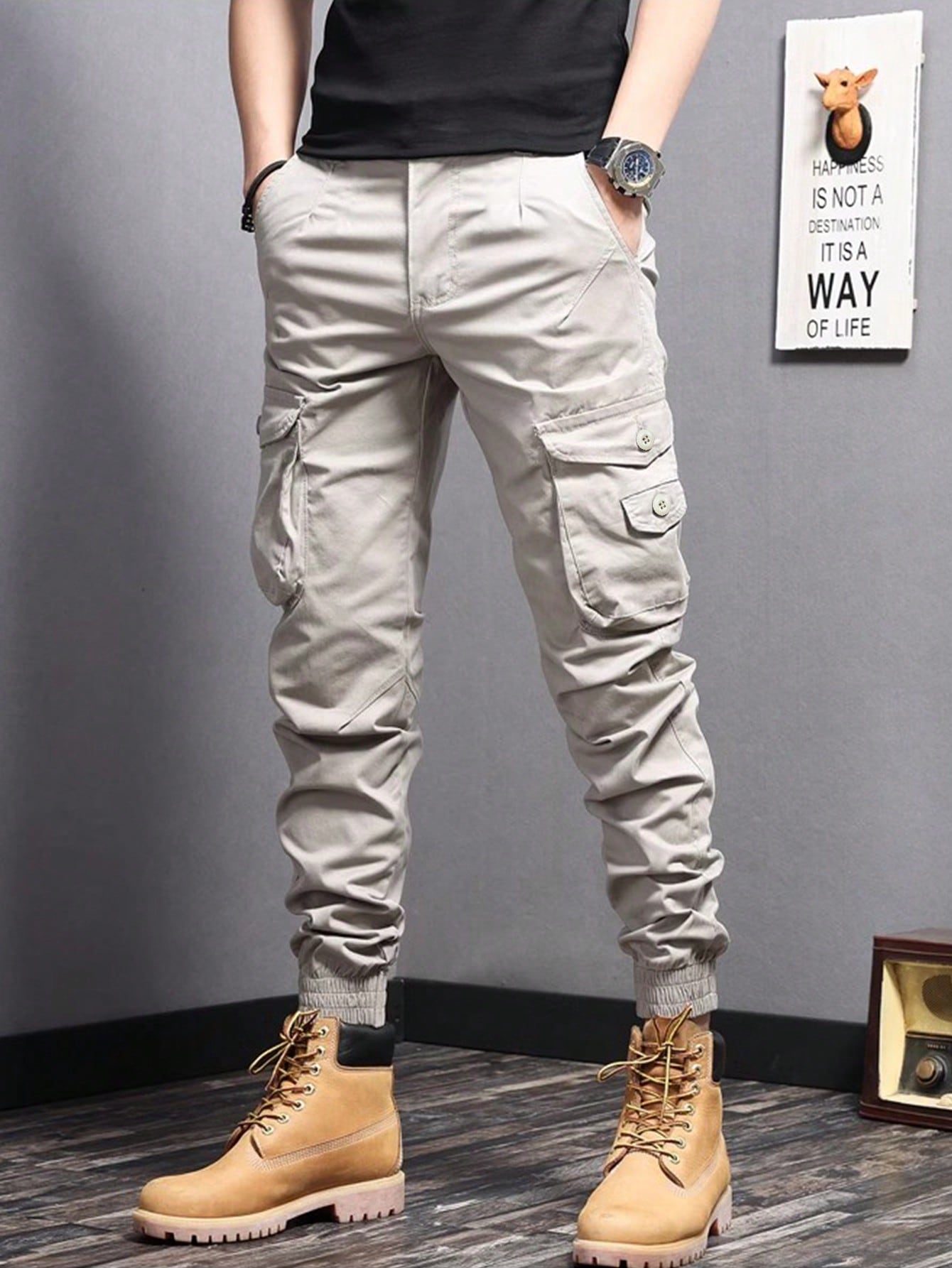 Men Flap Pocket Side Cargo Pants