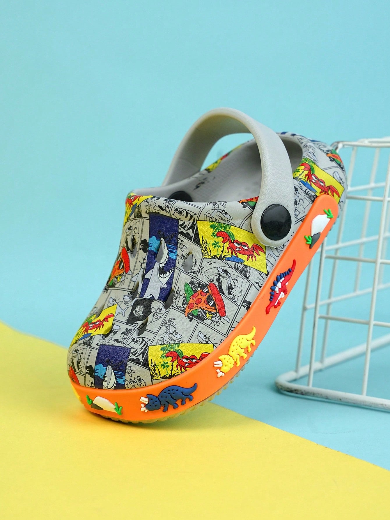 Boys Comic Pattern Hollow Out Vented Clogs For Summer