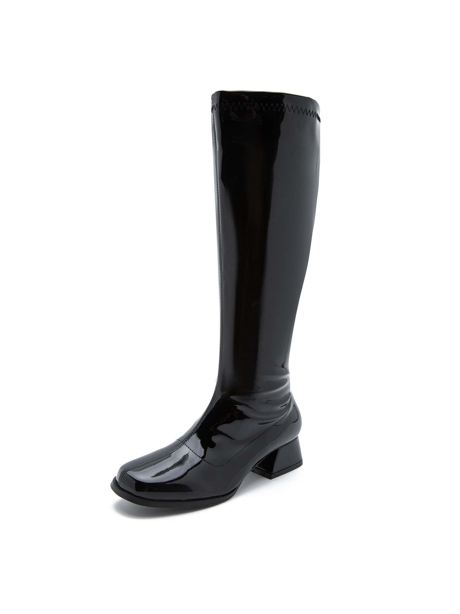 Fereshte Boots For Women, Knee High Boots, Low Block Heel Zipper Boots Ladies Party Dance Shoes