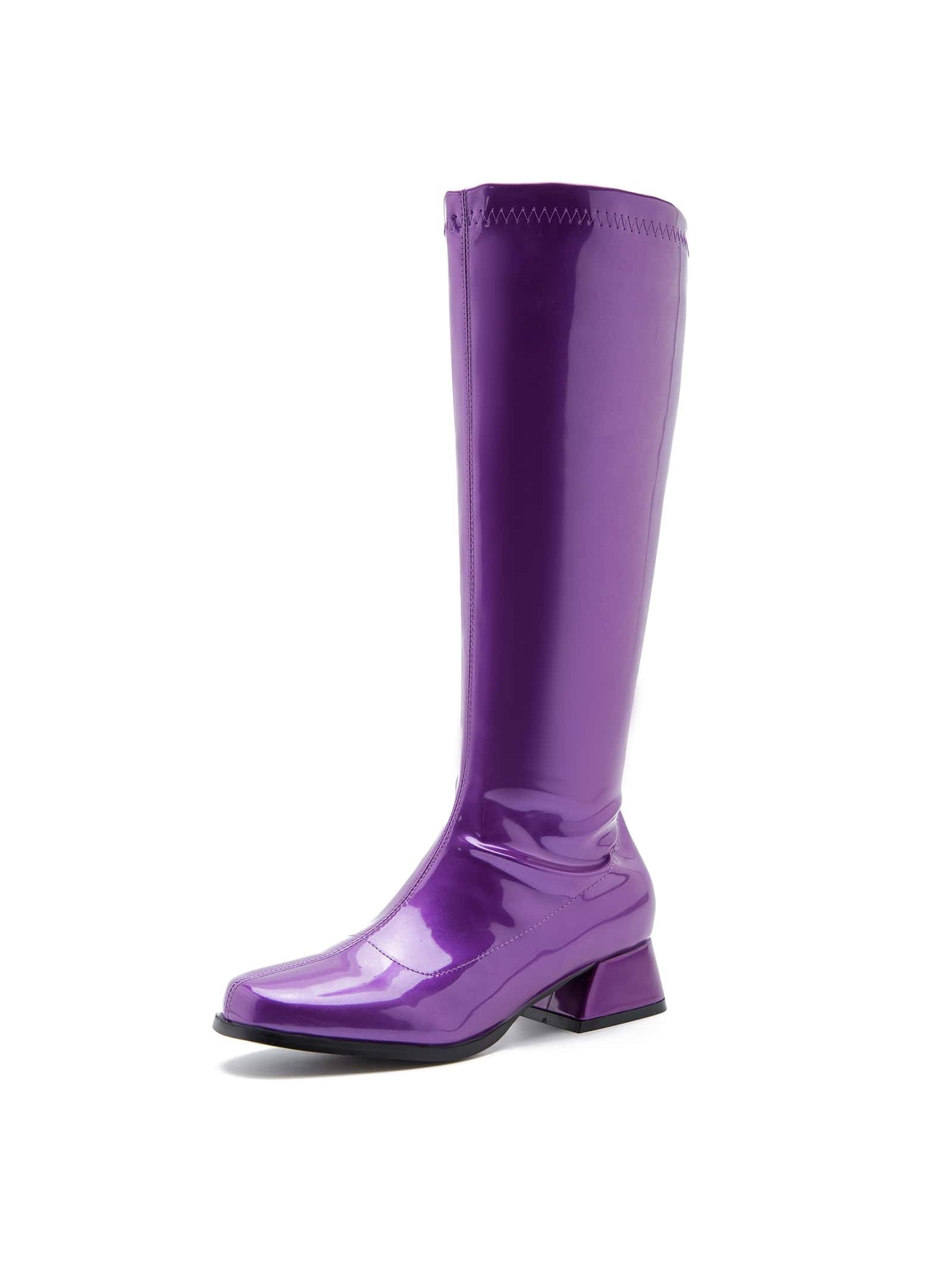 Fereshte Boots For Women, Knee High Boots, Low Block Heel Zipper Boots Ladies Party Dance Shoes