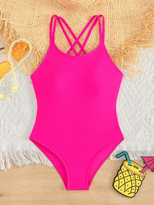 Tween Girl Solid One Piece Swimsuit