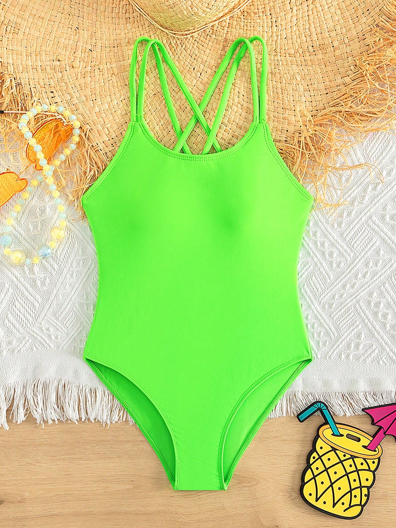 Tween Girls' Casual One Piece Swimsuit With Double Shoulder Straps, Bathing Suit Beach Outfit Summer Vacation