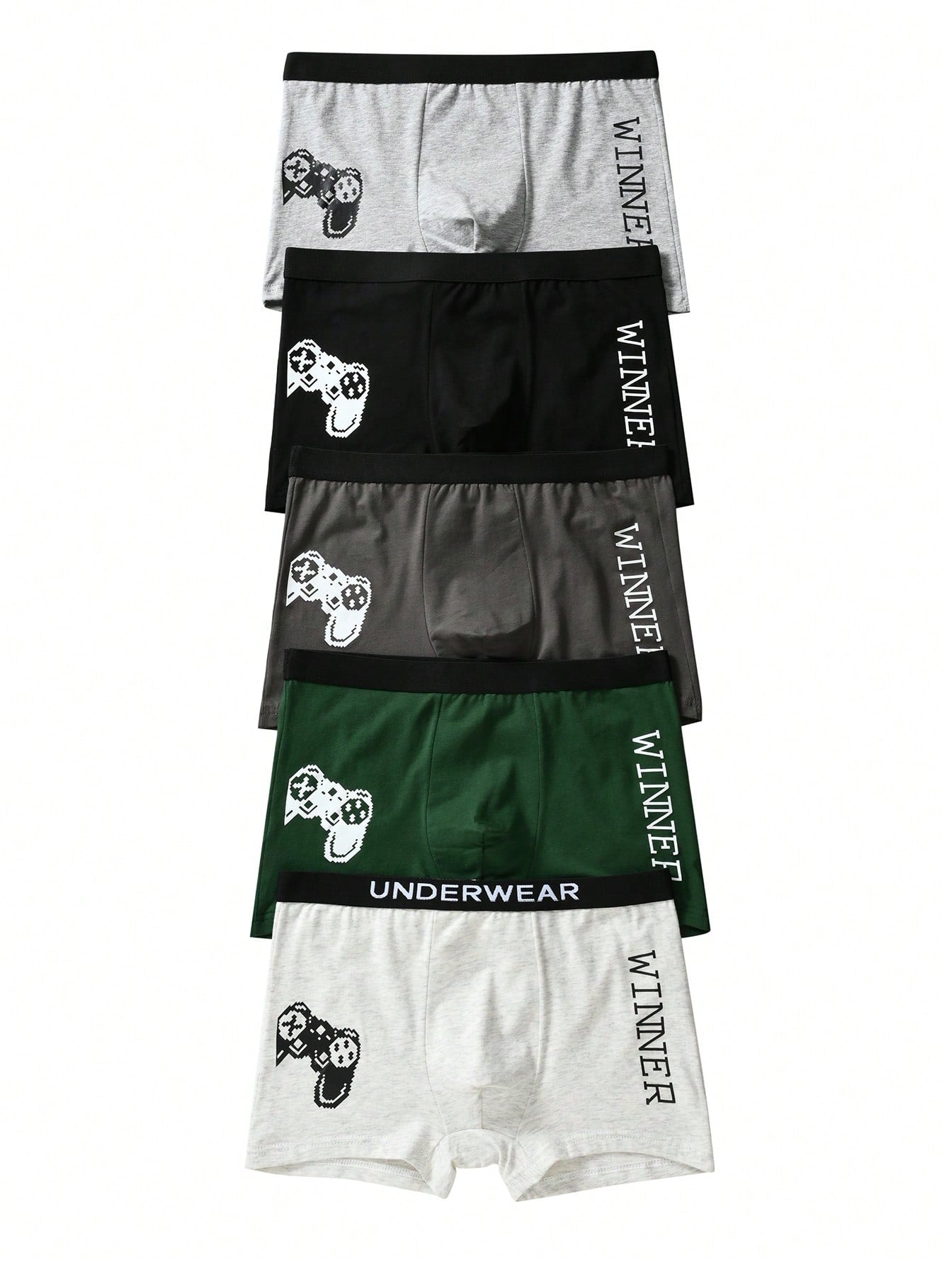 Tween Boy 5pack Gamepad & Letter Graphic Contrast Tape Boxer Brief