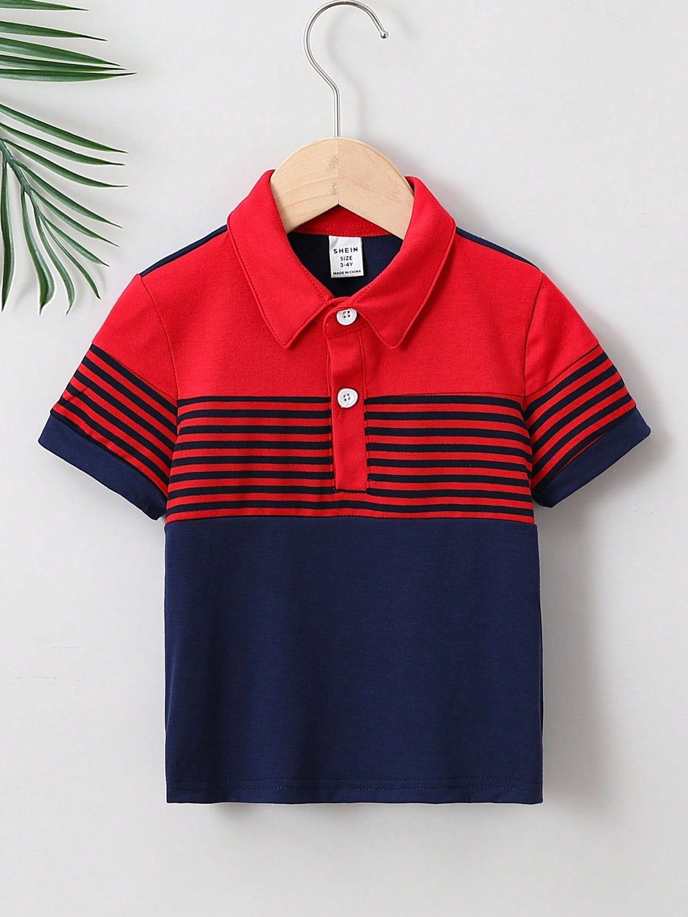 Young Boy Multicolor Striped Contrast Color Business Casual Polo Shirt With Regular Collar And Sleeves For Summer