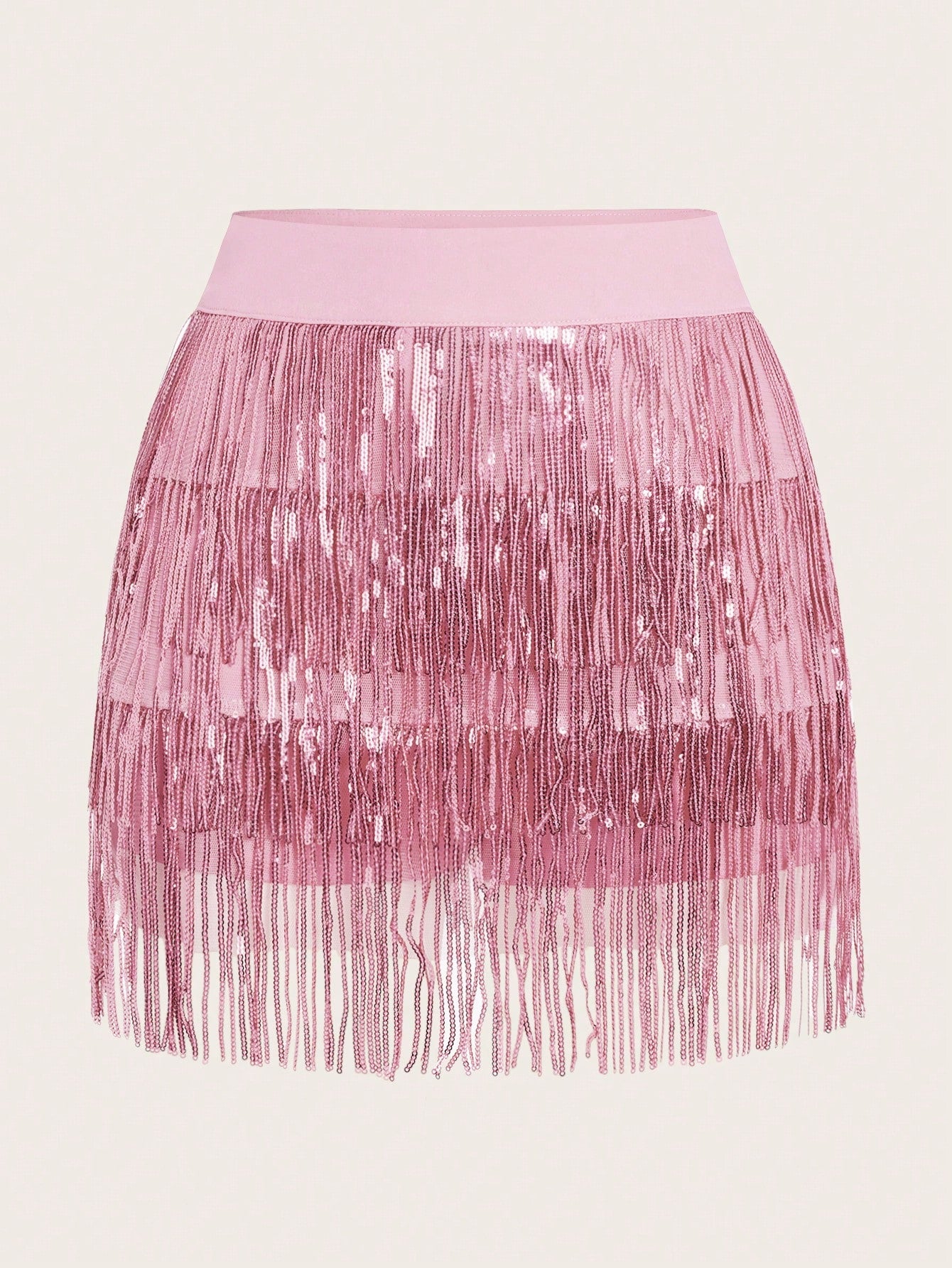 Summer Spring Outfits Music Festival & Party Outfits Ladies" Two-Tone Fringed Sequined Multi-Piece Short Skirt