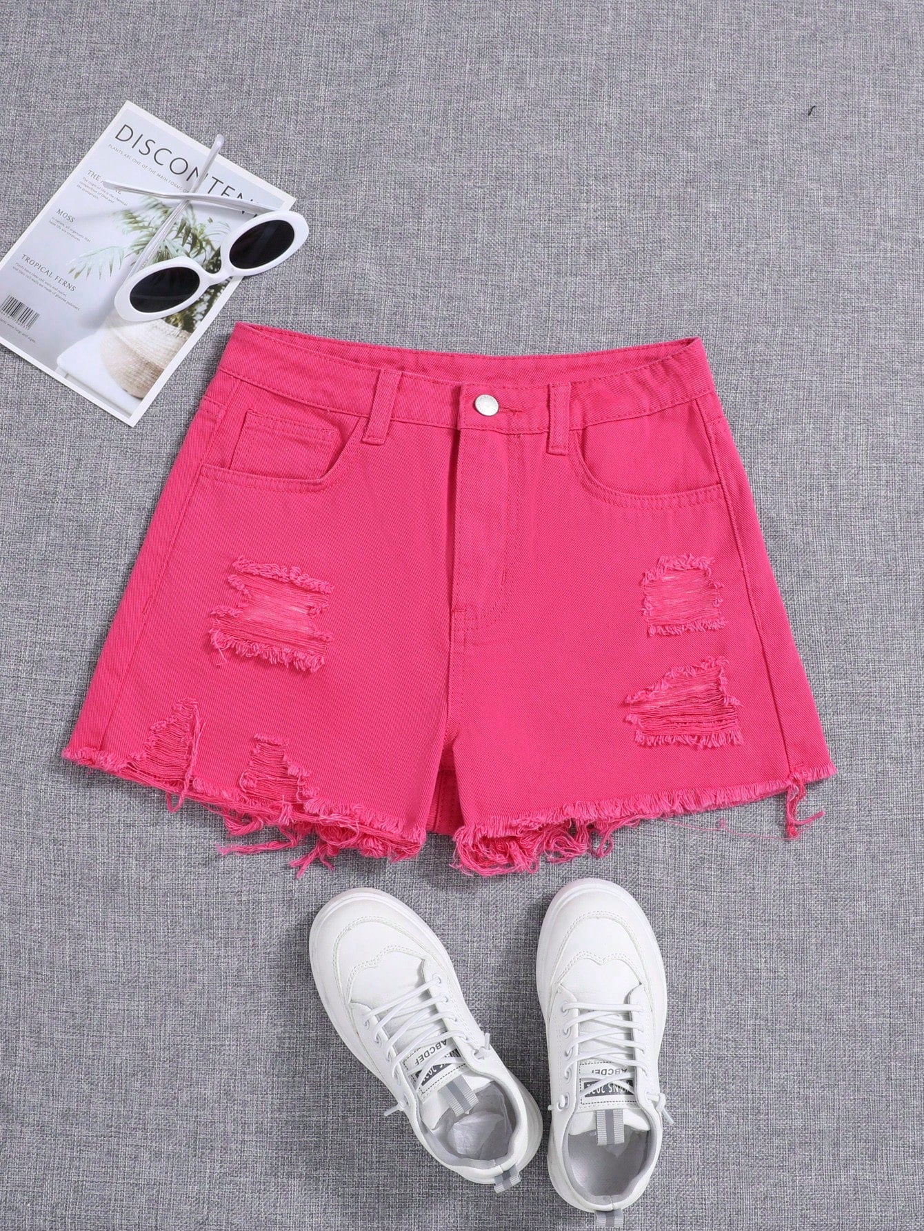 Teen Girls Ripped Raw Hem Denim Shorts