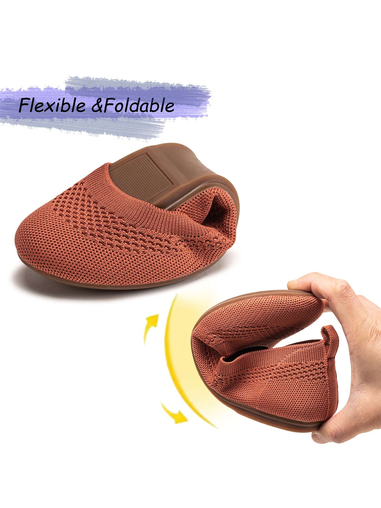 Frank Mully Ballet Flats for Women Soft Slip On Flat Shoes Knit Round Toe Work Flat Mesh Woman Walking Shoes Comfortable Casual