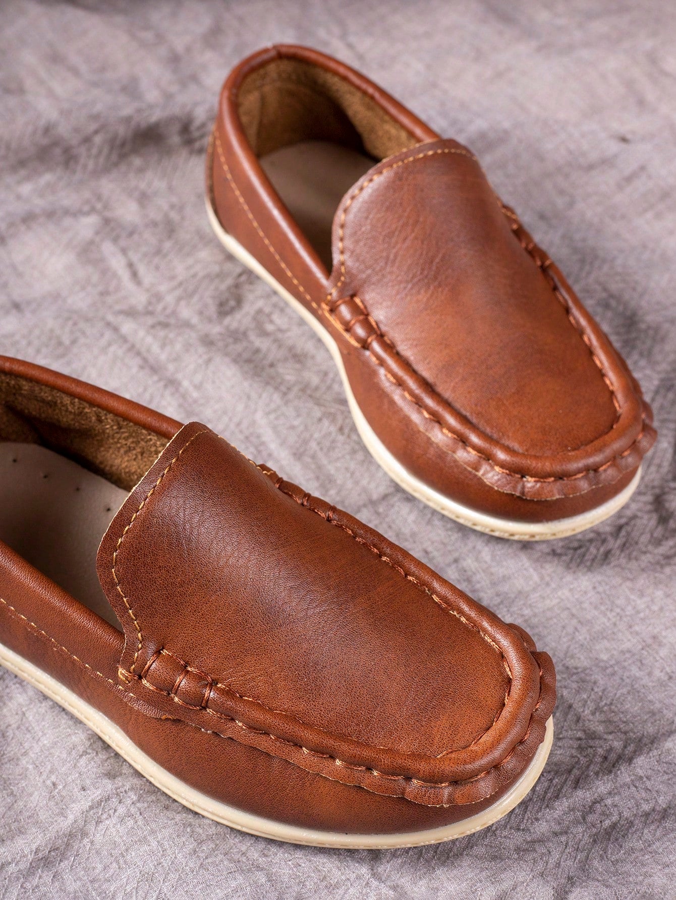 Comfortable And Breathable Brown Kids' Outdoor Loafers With Flat Soles