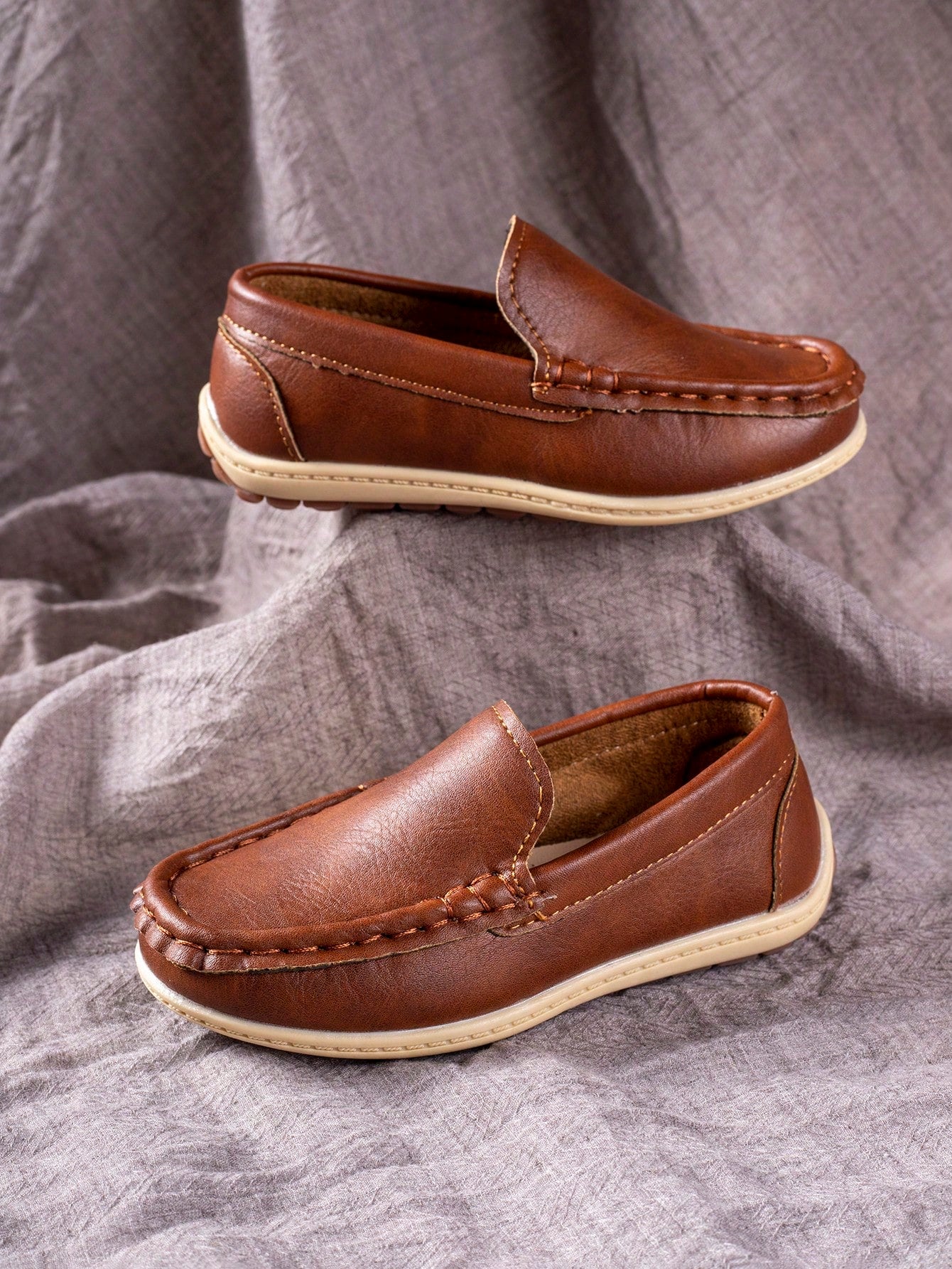 Comfortable And Breathable Brown Kids' Outdoor Loafers With Flat Soles