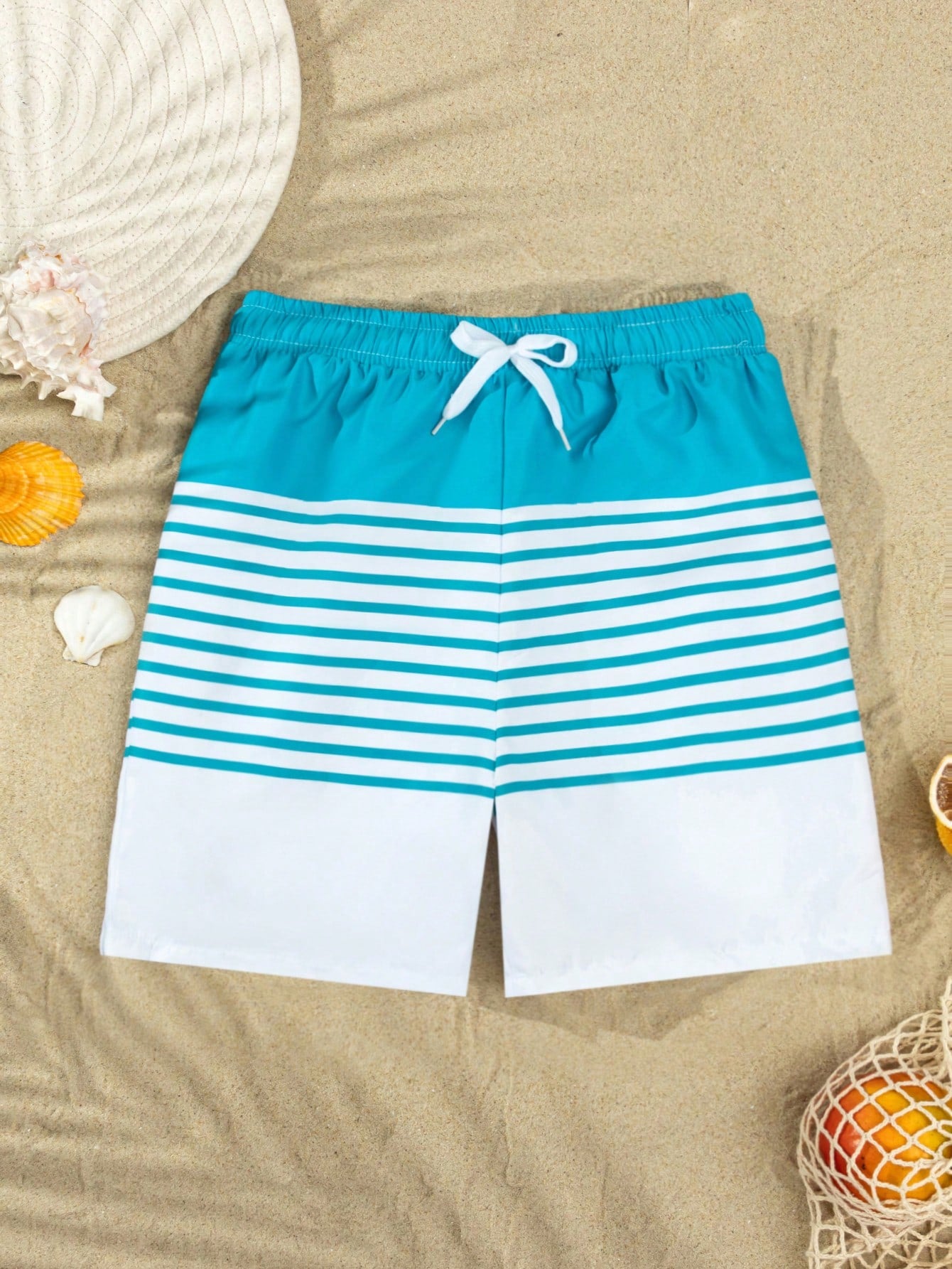 Tween Boy 1pc Striped Drawstring Waist Swim Shorts