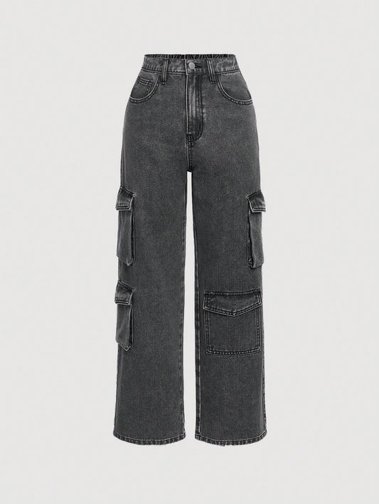 Teen Girl Flap Pocket Side Cargo Jeans