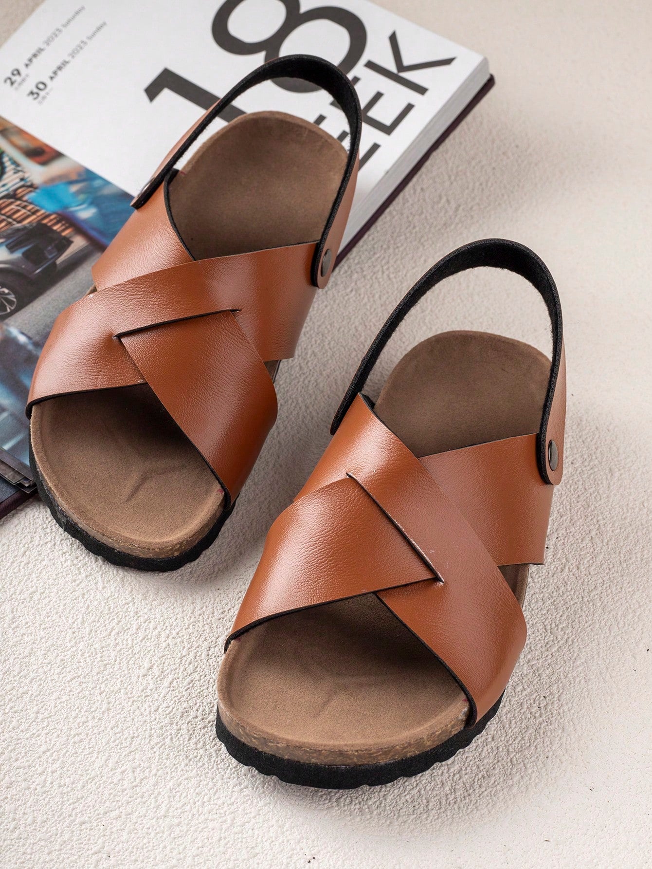 Boys Cross Slingback Sandals For Outdoor Rust Brown Boys