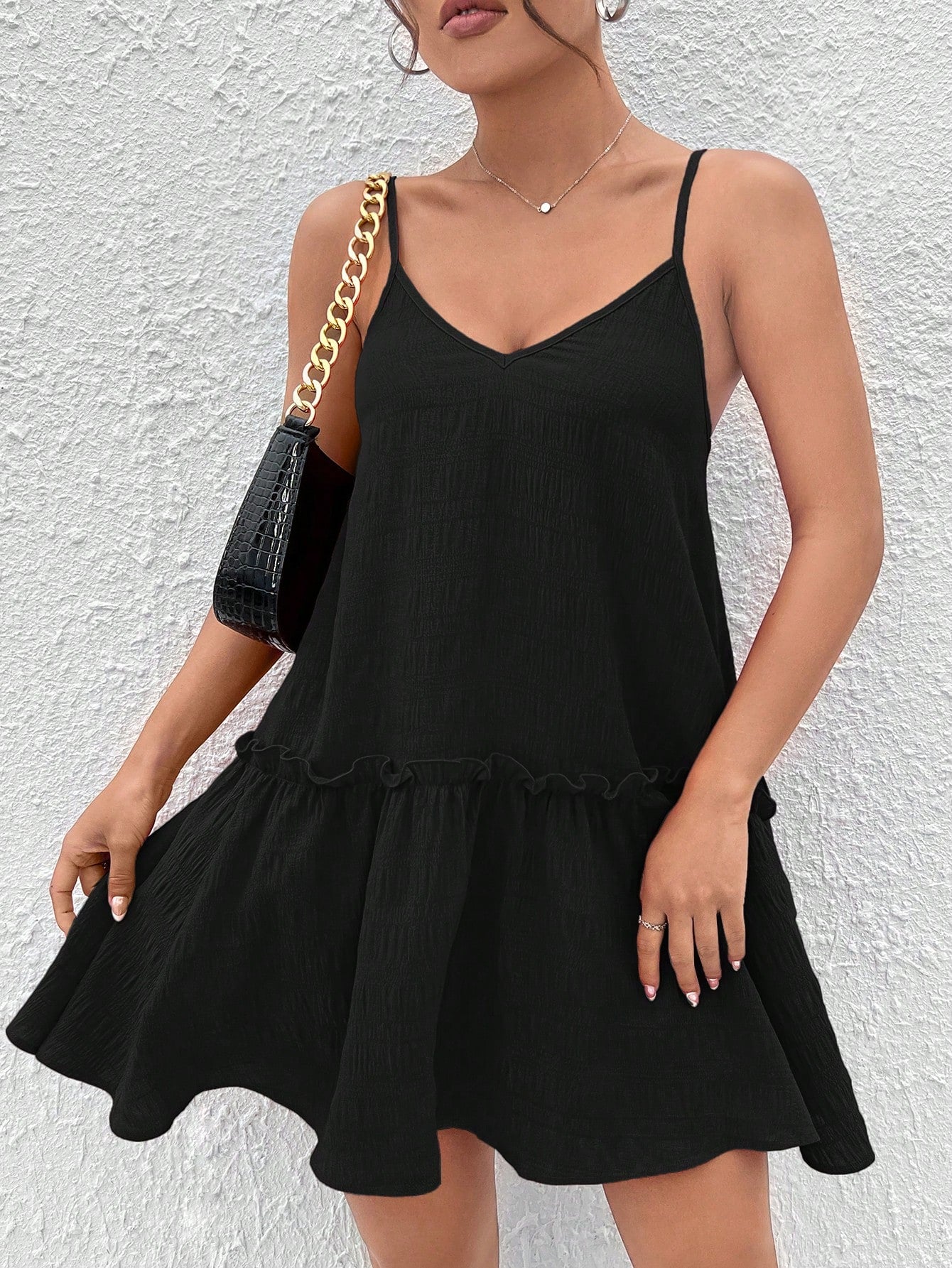 Frill Trim Ruffle Hem Cami Dress