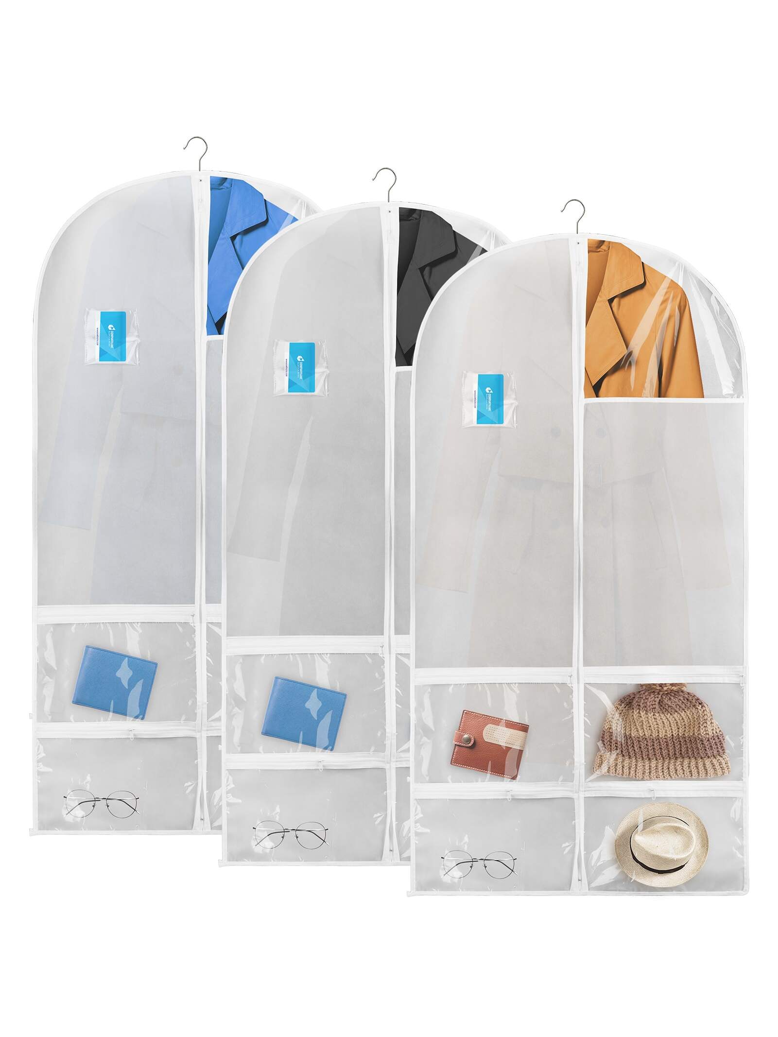 FYY 3PCS 23.6'' x 47.2''/23.6'' x 39.4'' Garment Bags for Hanging Clothes, Breathable Suit Bag Clothes Cover with Clear Window & ID Card Holder & Zipper Pocket for Storage Suits, Shirt, Jackets, Dress