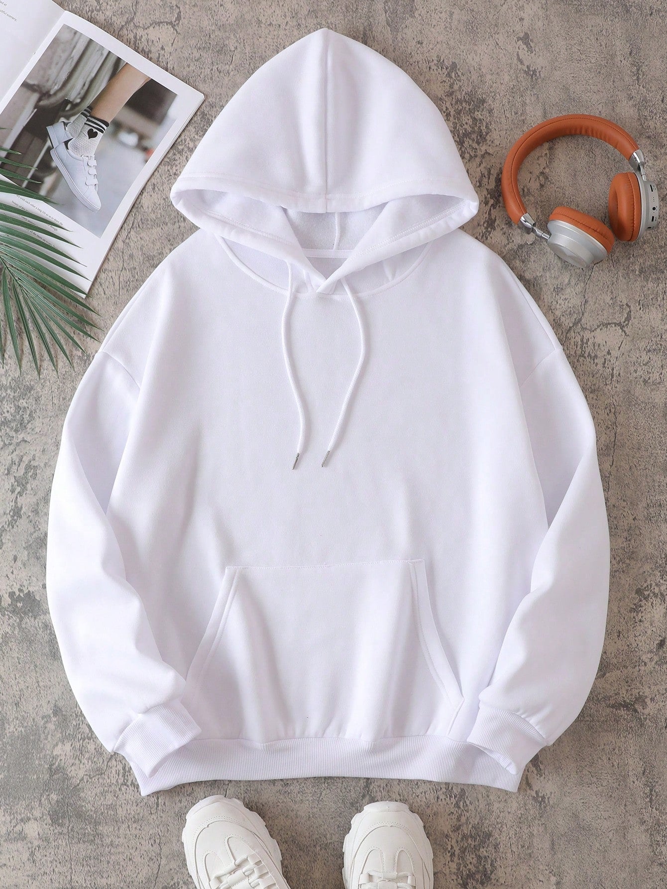 Plus Kangaroo Pocket Drawstring Thermal Hoodie