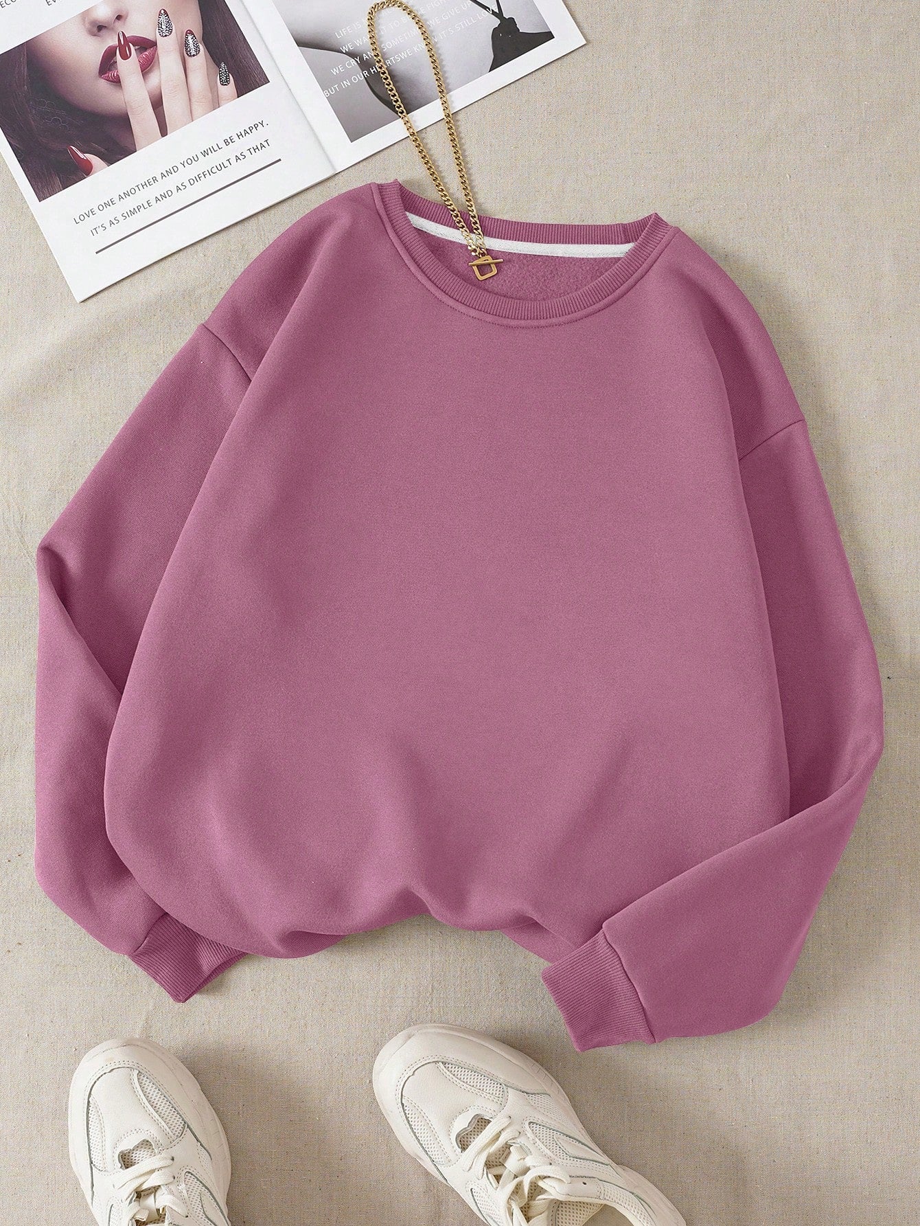 Ladies' Plain Color Round Neck Sweatshirt, Regular Fit