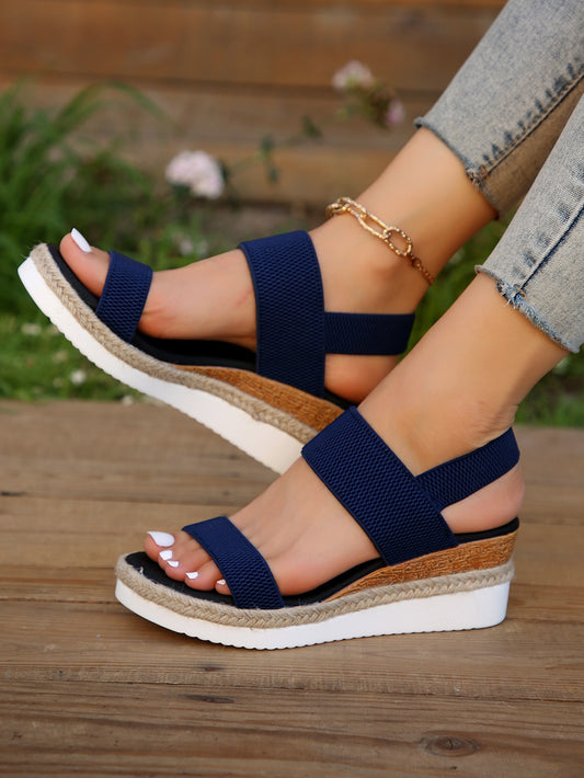 Summer New Style Women High Heels Increase The Height, Waterproof Platform, Thick Bottom, Elastic Band, Open Toe, Wedge Sandals