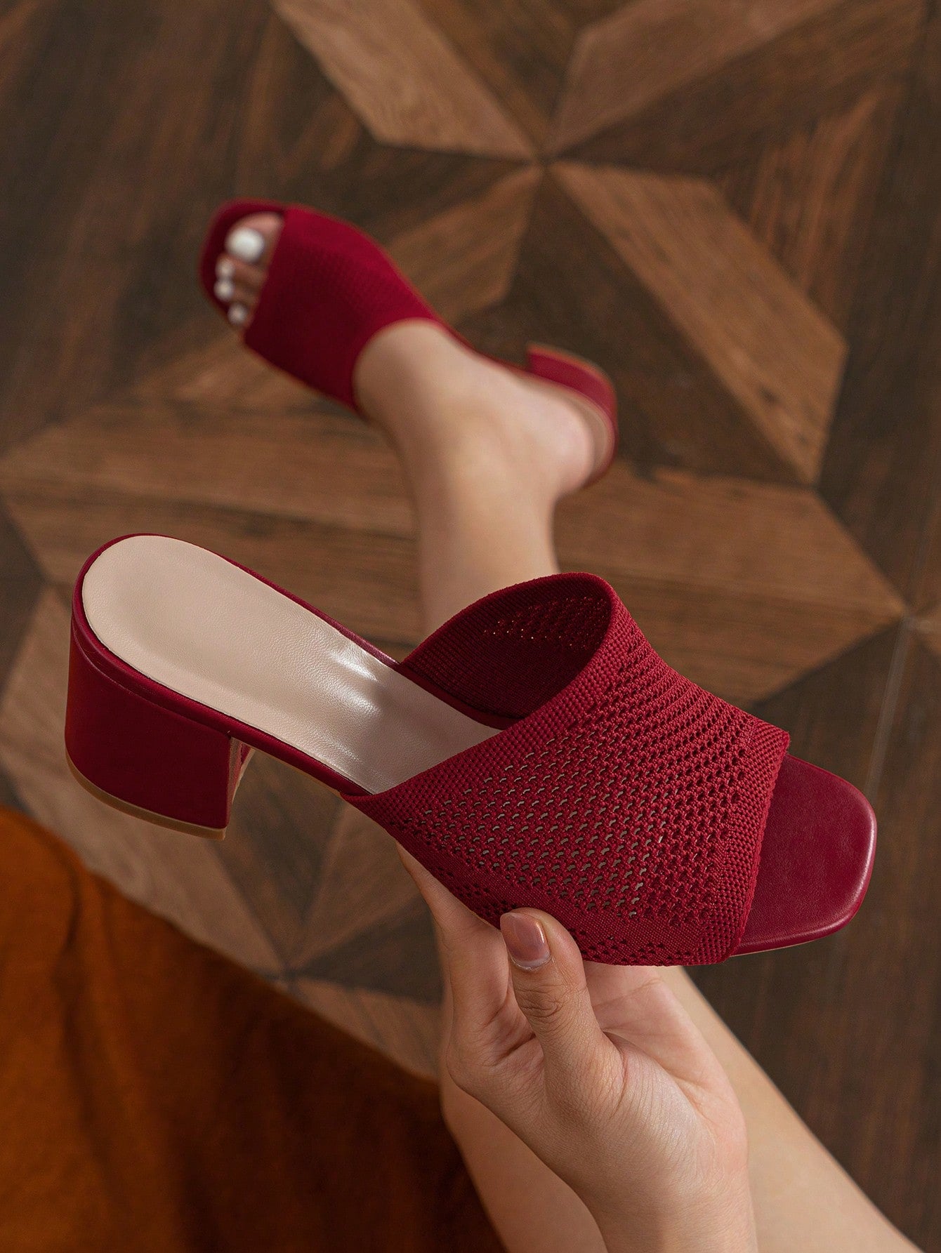 Spring/Summer Fashionable Woven Chunky Heel Women's Camel Color Slipper, Open Toe High Heel Sandals