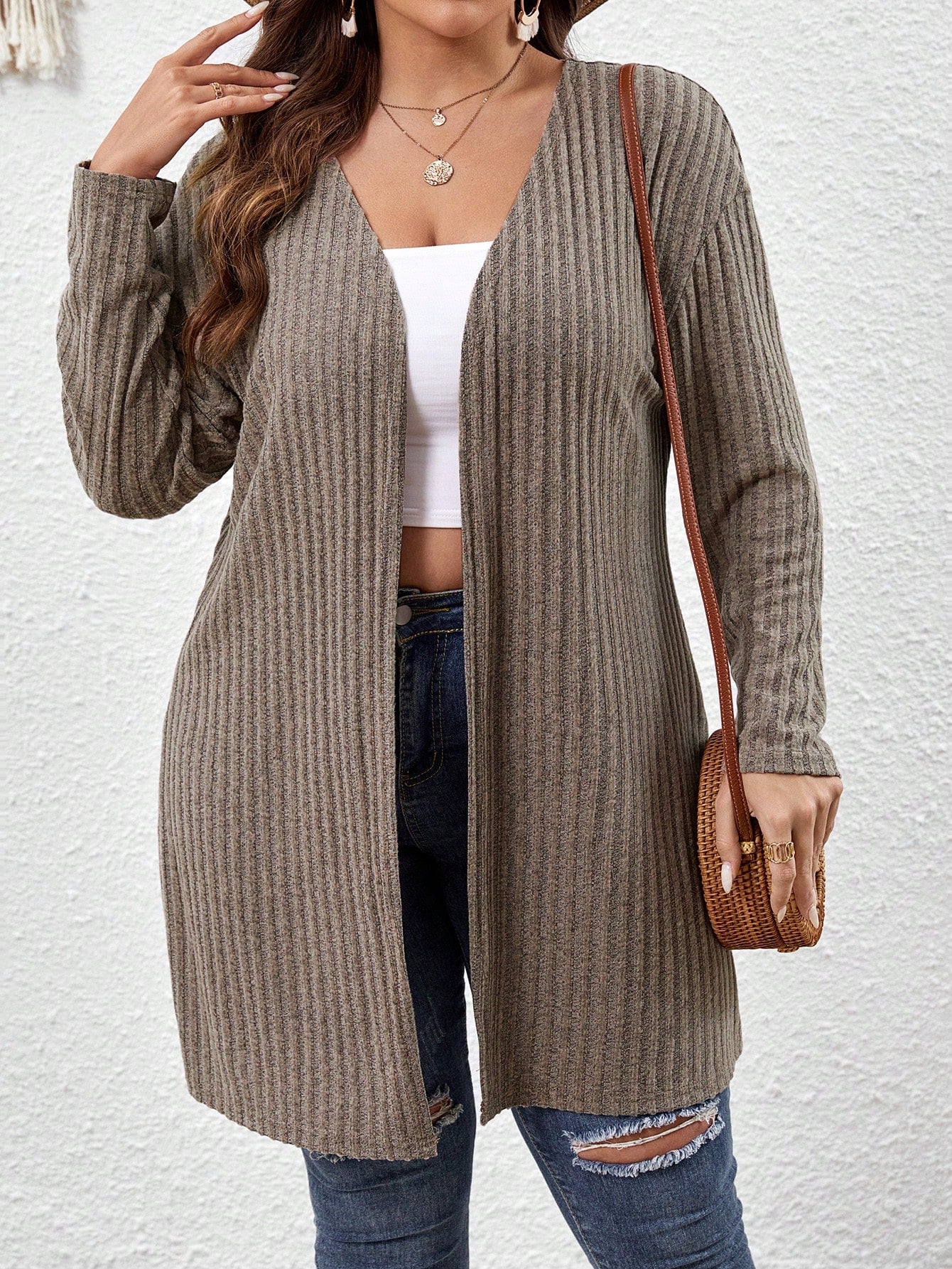 Plus Drop Shoulder Open Front Summer Coat