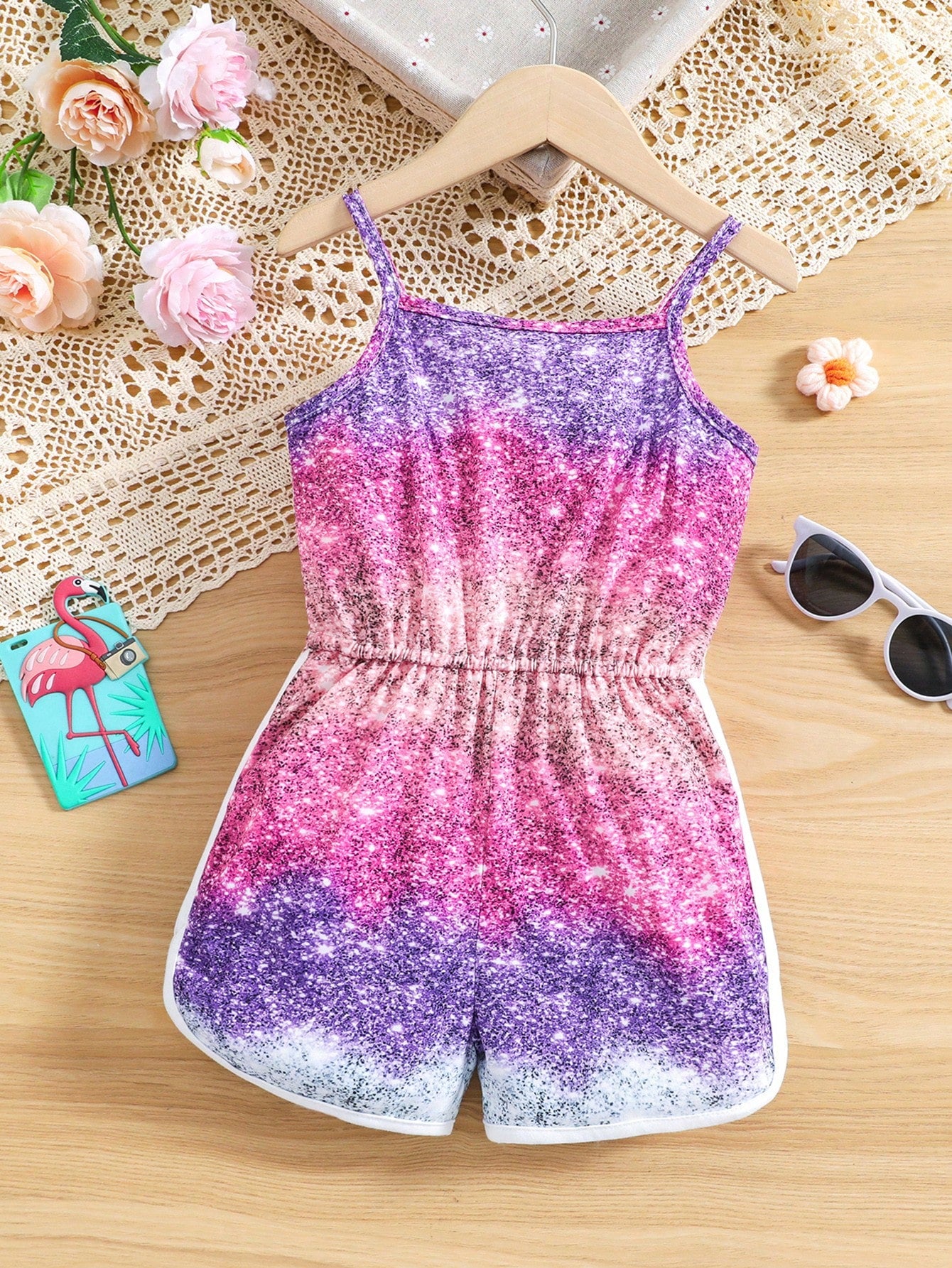 Young Girl Casual Rainbow Ombre Tank Romper, Ideal For Summer, Outdoor Activities And Various Occasions, Simple & Versatile Style, Comfortable To Wear, Perfect For Hot Summer Vacation