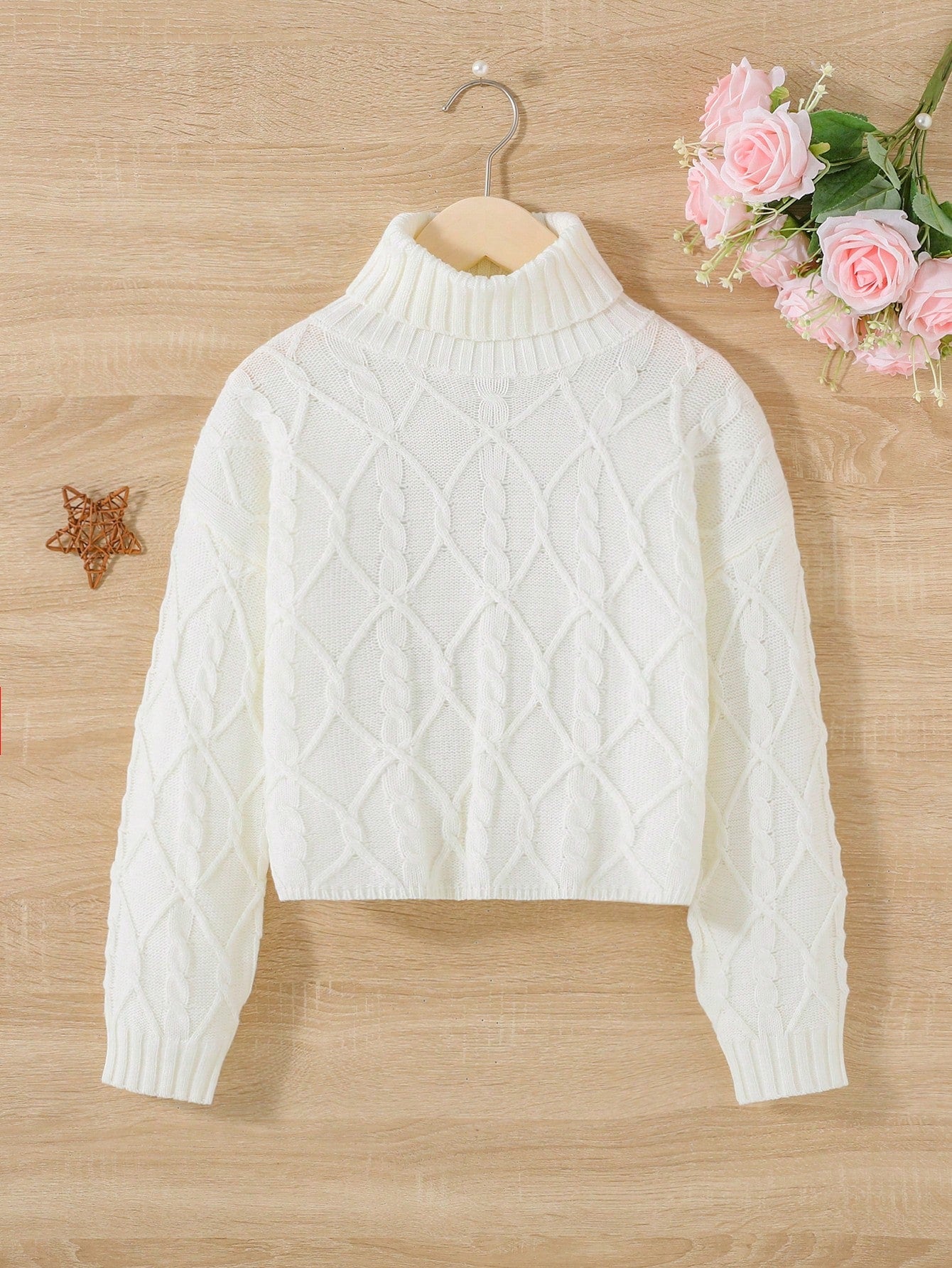 Tween Girl Casual Oversized High Collar Long Sleeve Sweater