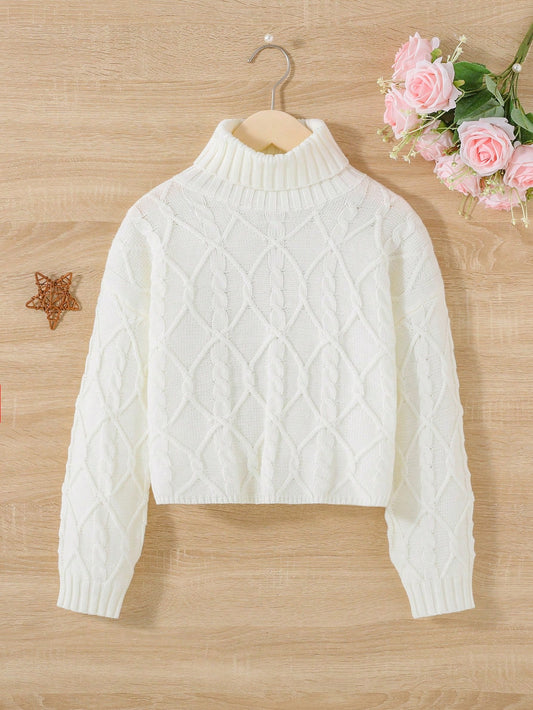 Tween Girl Casual Oversized High Collar Long Sleeve Sweater