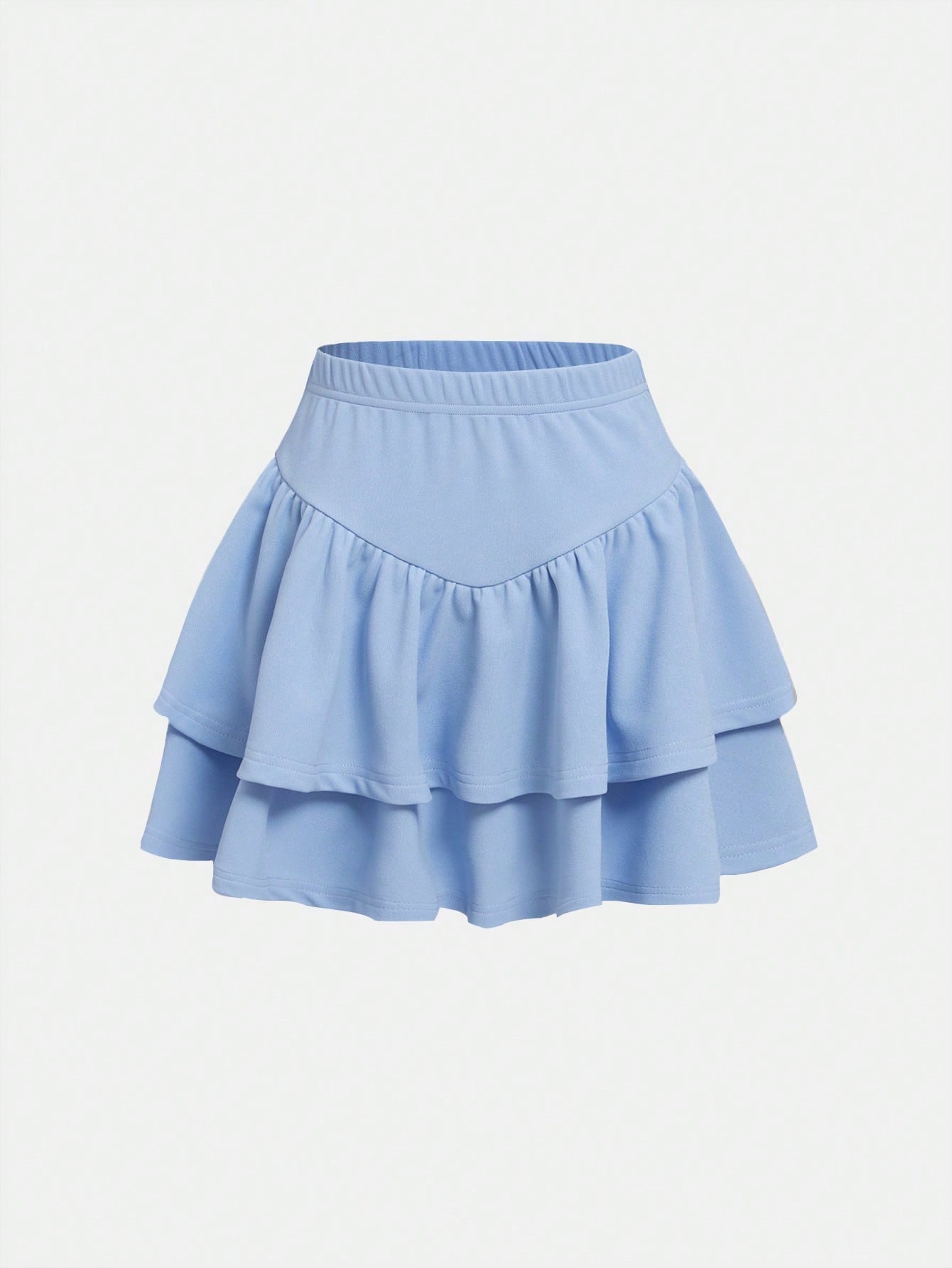 Tween Girl Solid Color Knitted Casual Double-Layered Hem Skirt